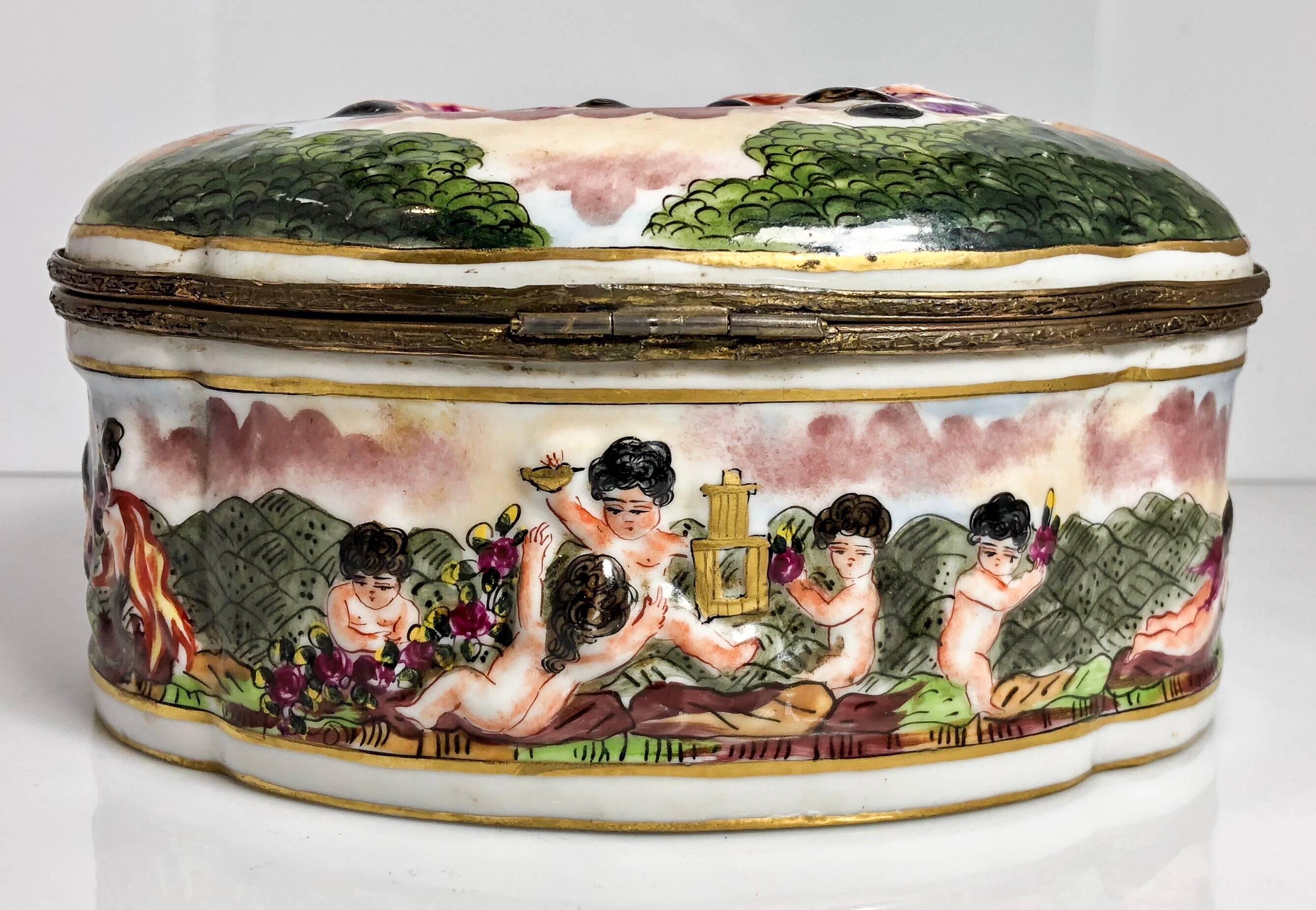 19th Century Antique French Porcelain Jewel Box in the Capo Di Monte Style, circa 1890