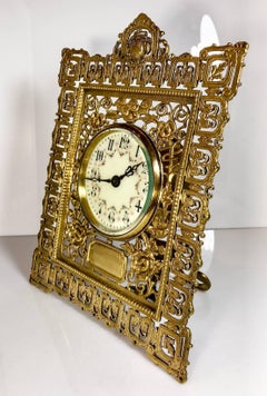 Antique French Fine Chased Brass Desk Clock, circa 1870-1880