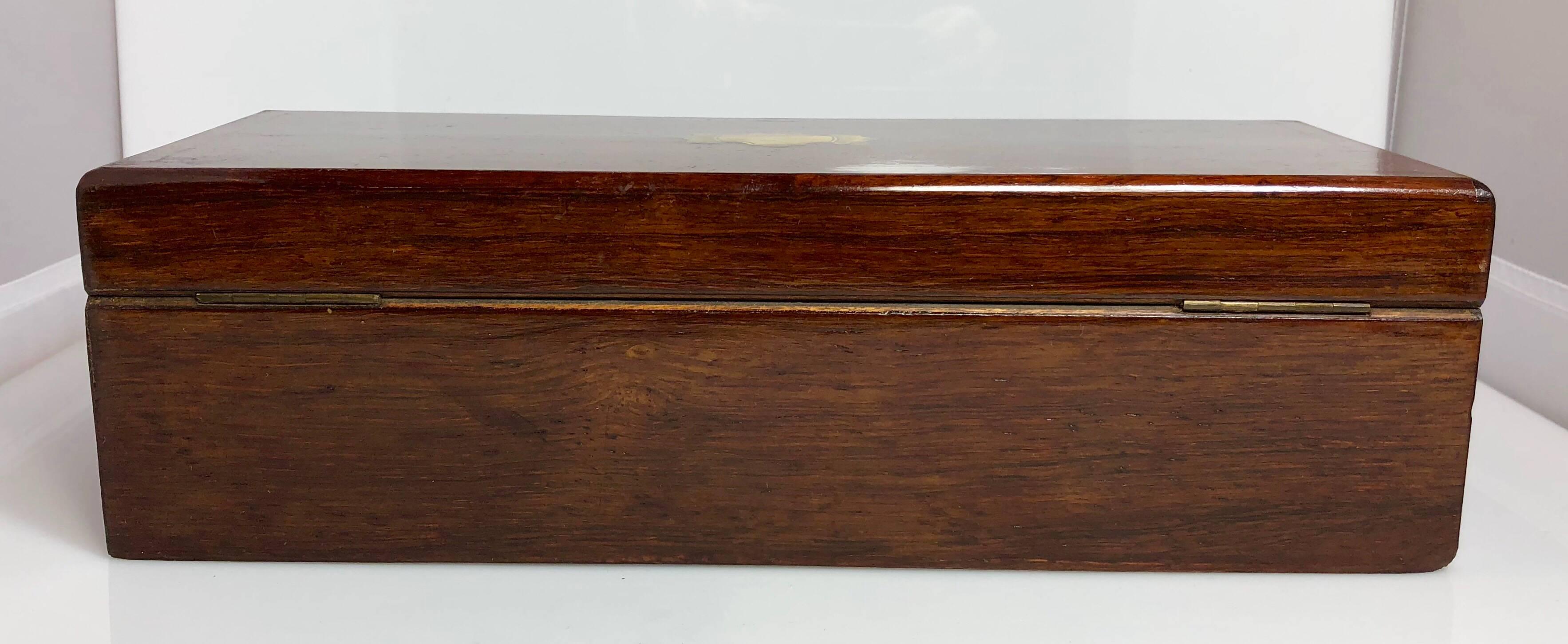 Antique English Rosewood Glove Box with Brass Inlay, circa 1880 In Excellent Condition In New Orleans, LA