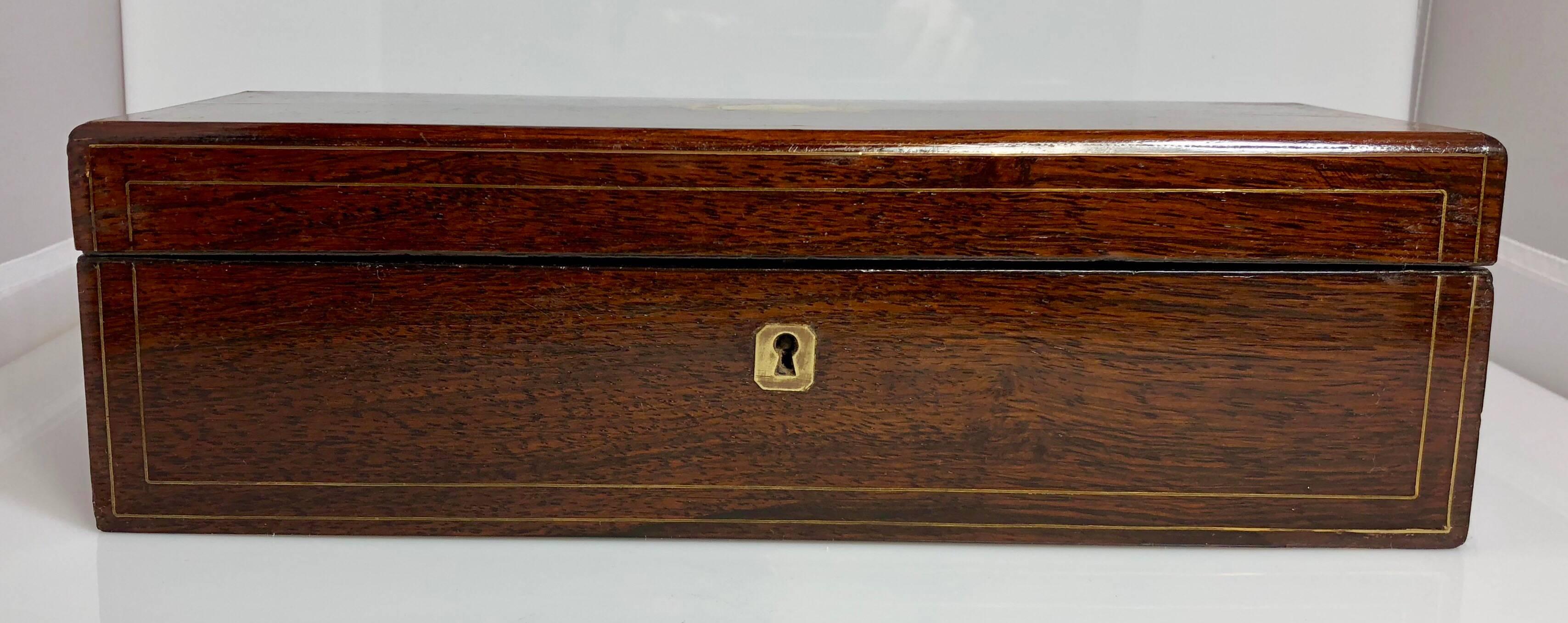 Antique English Rosewood Glove Box with Brass Inlay, circa 1880 1