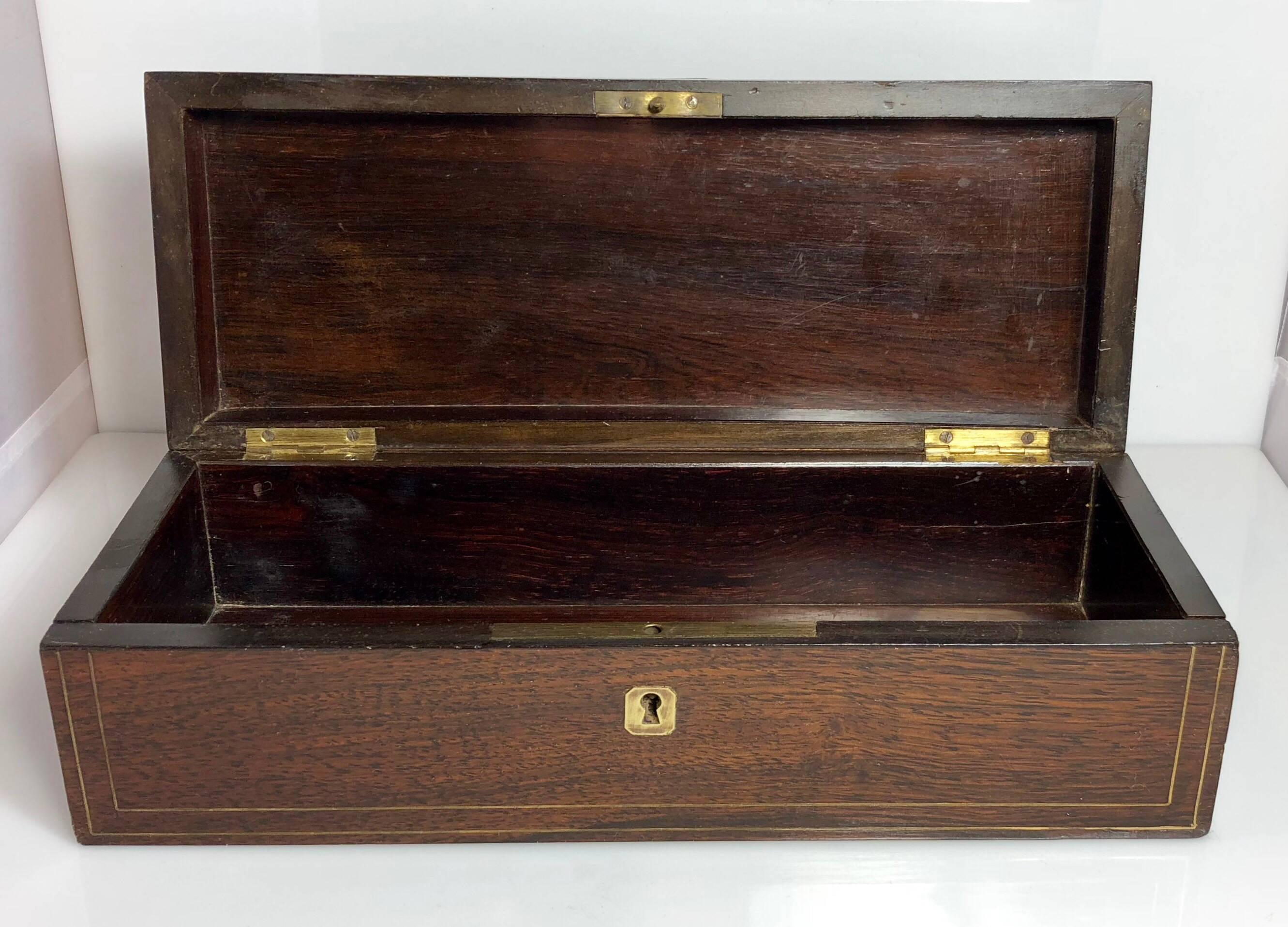 Antique English Rosewood Glove Box with Brass Inlay, circa 1880 2