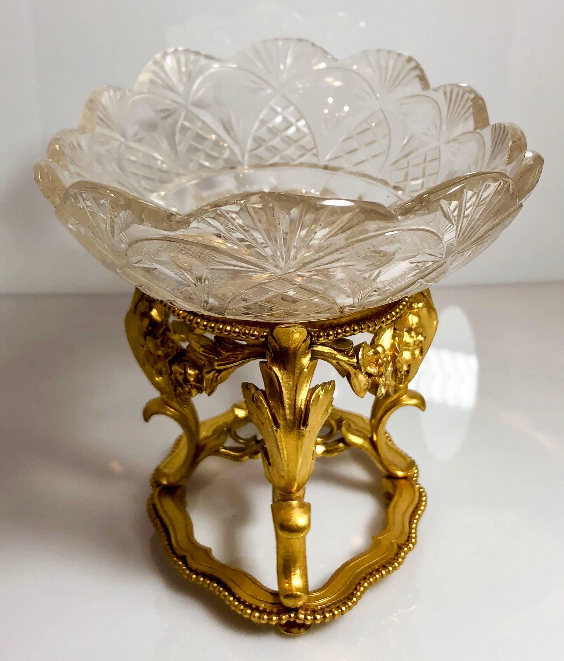 Antique French Cut Crystal Bronze D'ore Coupe, circa 1880-1890 In Excellent Condition In New Orleans, LA