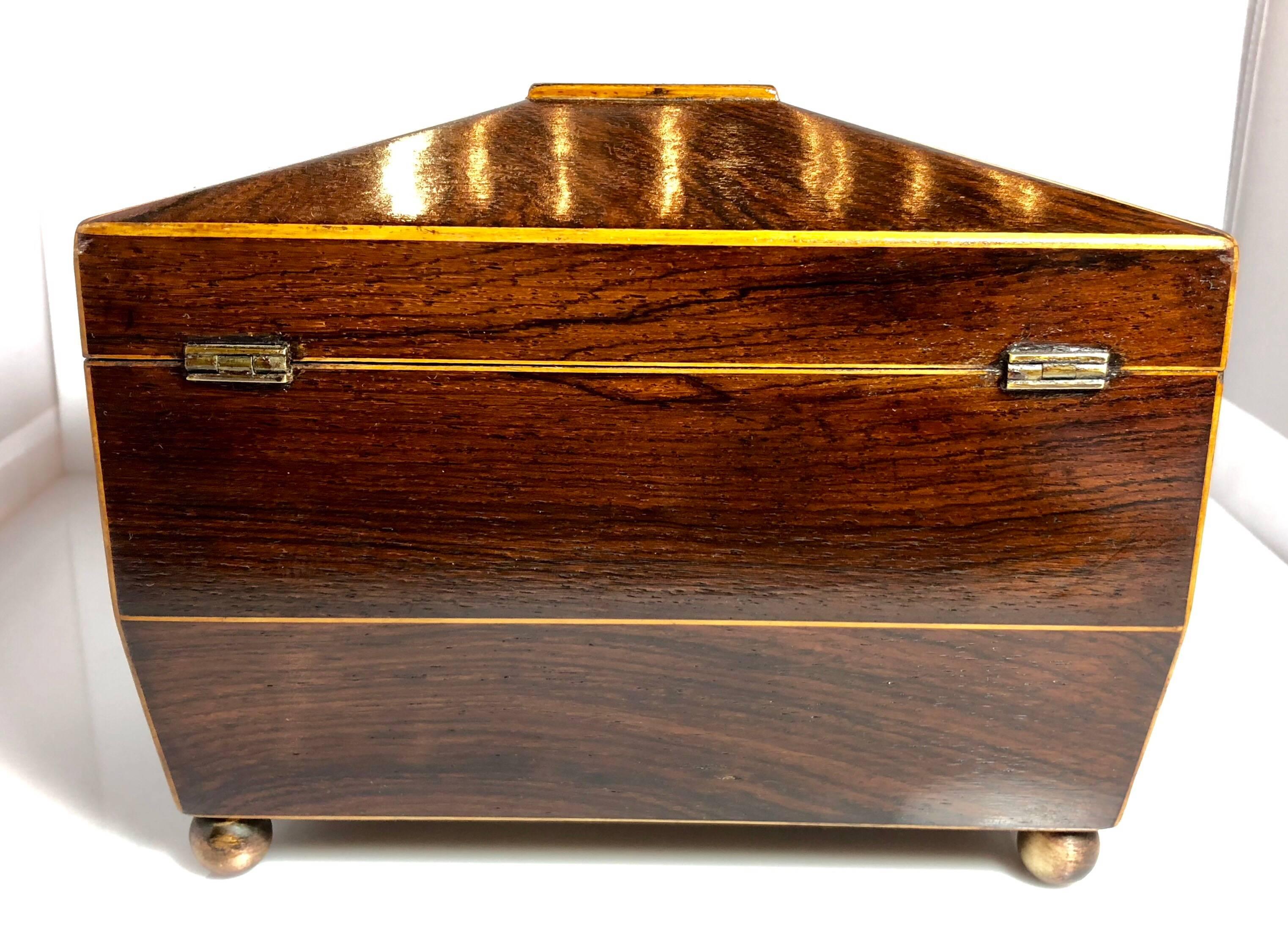 19th Century Antique English Rosewood Tea Caddy with Brass Mounts, circa 1880