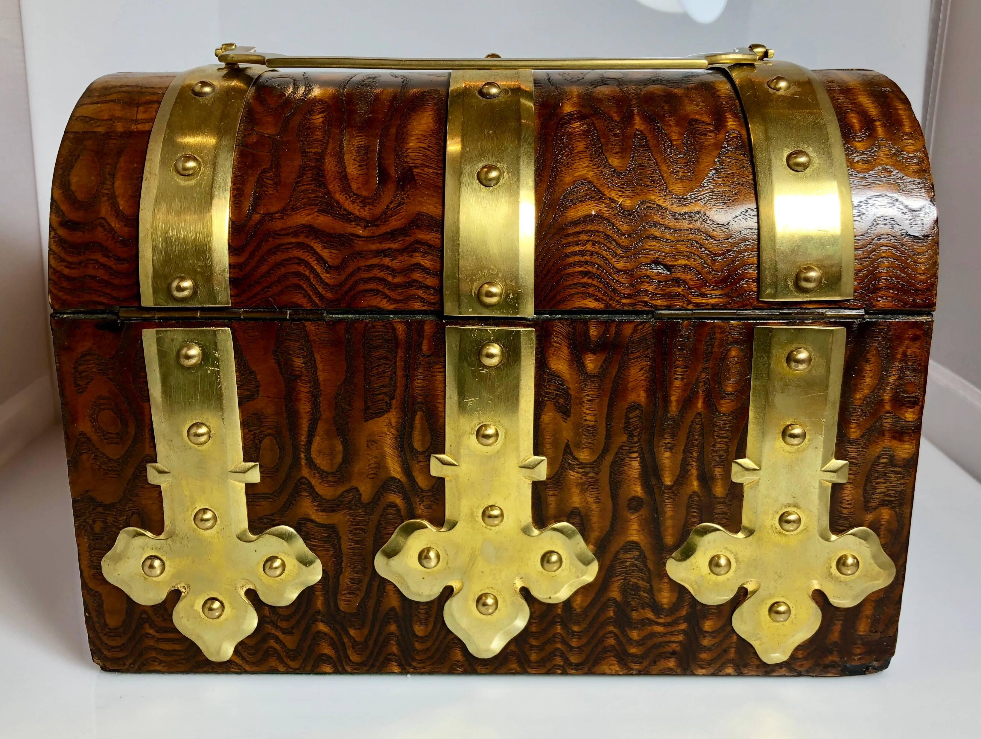 19th Century Antique English Brass and Burled Walnut Box, circa 1870-1880