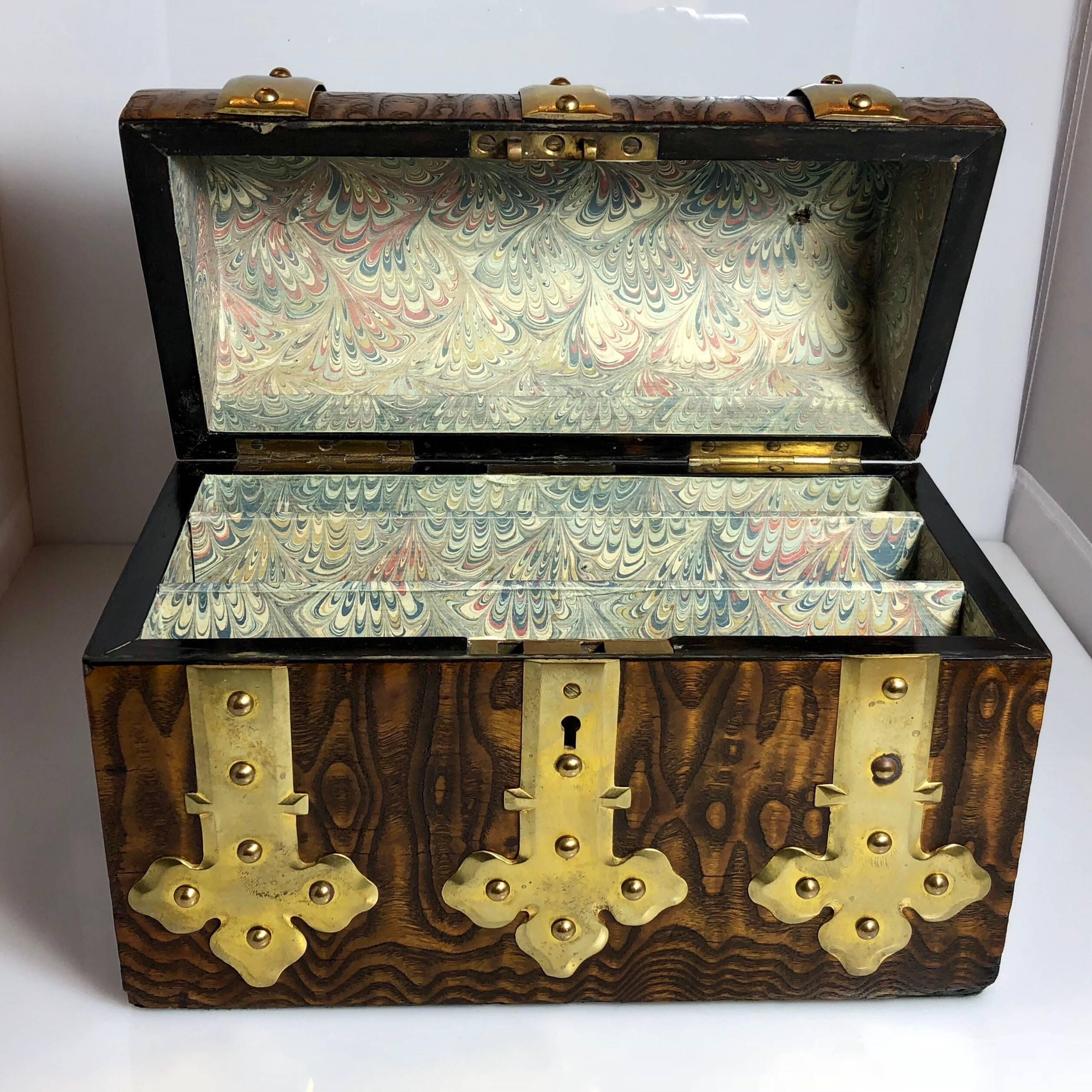 Antique English Brass and Burled Walnut Box, circa 1870-1880 1