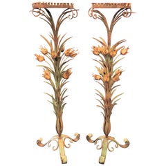 Antique French Iron and Tole Plant Stands, circa 1920s-1930s