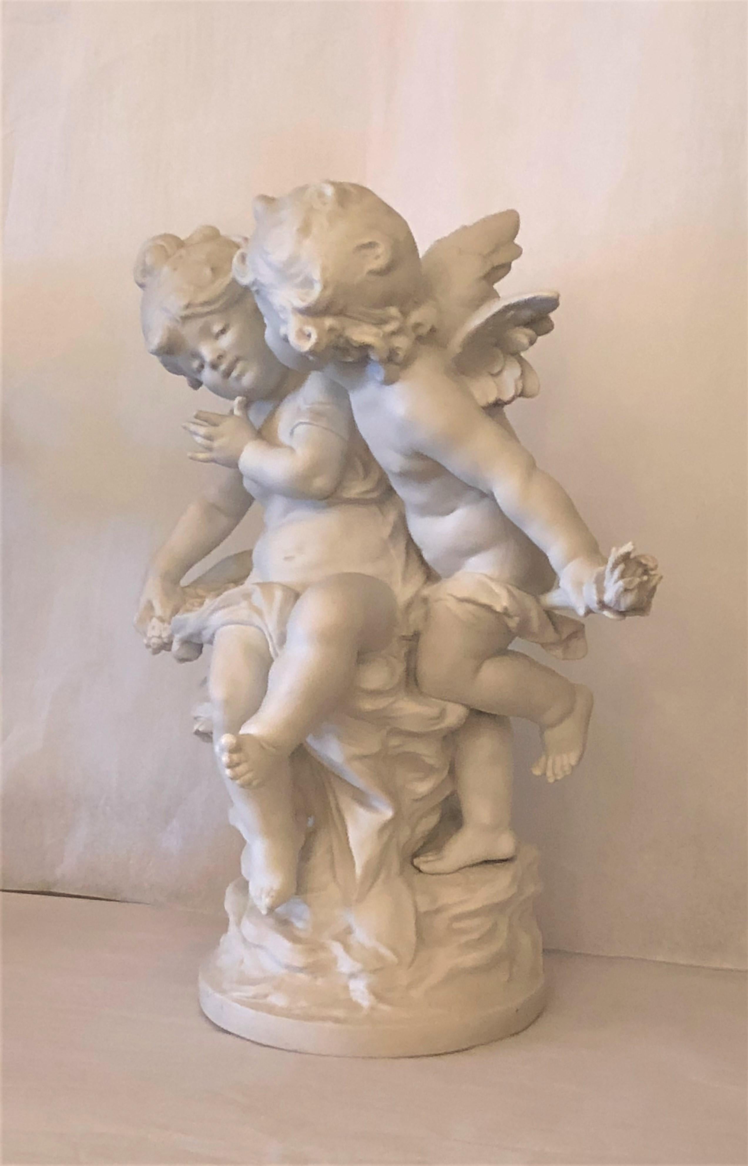 19th Century Antique French Bisque Porcelain Cupids Signed Auguste Moreau, circa 1890-1900