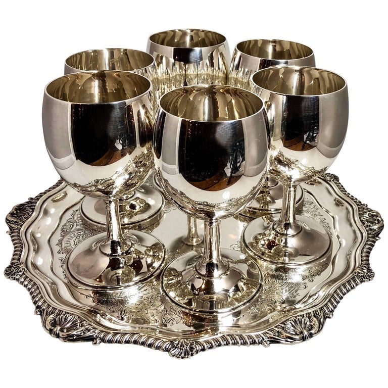 Set of Six Estate American Sterling Silver Cordial Glasses, circa 1930