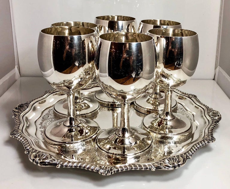 Set of Six Estate American Sterling Silver Cordial Glasses, circa 1930