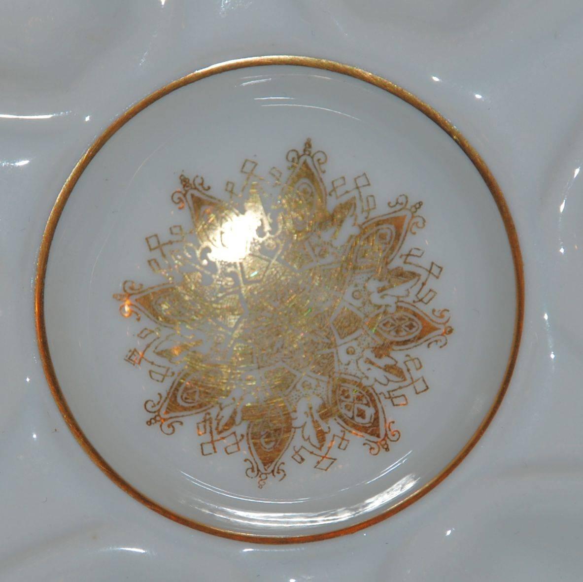 Antique French LS Limoges Co. hand-painted porcelain oyster plate.