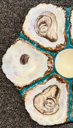 Antique Continental Porcelain Turquoise, Grey and White Oyster Plate, Circa 1880
