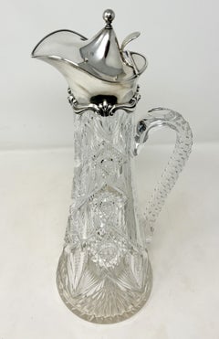 Antique American Black, Starr & Frost Sterling Silver Mounted Cut Crystal Ewer