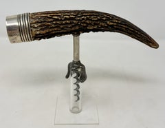 Antique American Antler Corkscrew with Sterling Silver Mounts, Circa 1880's