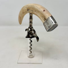 Antique American Boar's Tusk Corkscrew with Sterling Silver Mounts, Circa 1880's