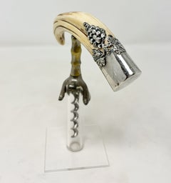 Antique American Boar's Tusk Corkscrew Sterling Silver Mount with Grapes ca 1890