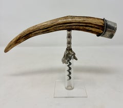 Antique American Antler Corkscrew with Sterling Silver Mount Circa 1900