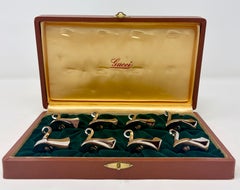 Set of 8 Estate Italian Gucci Silver Plated Place Card Holders in Engraved Case.