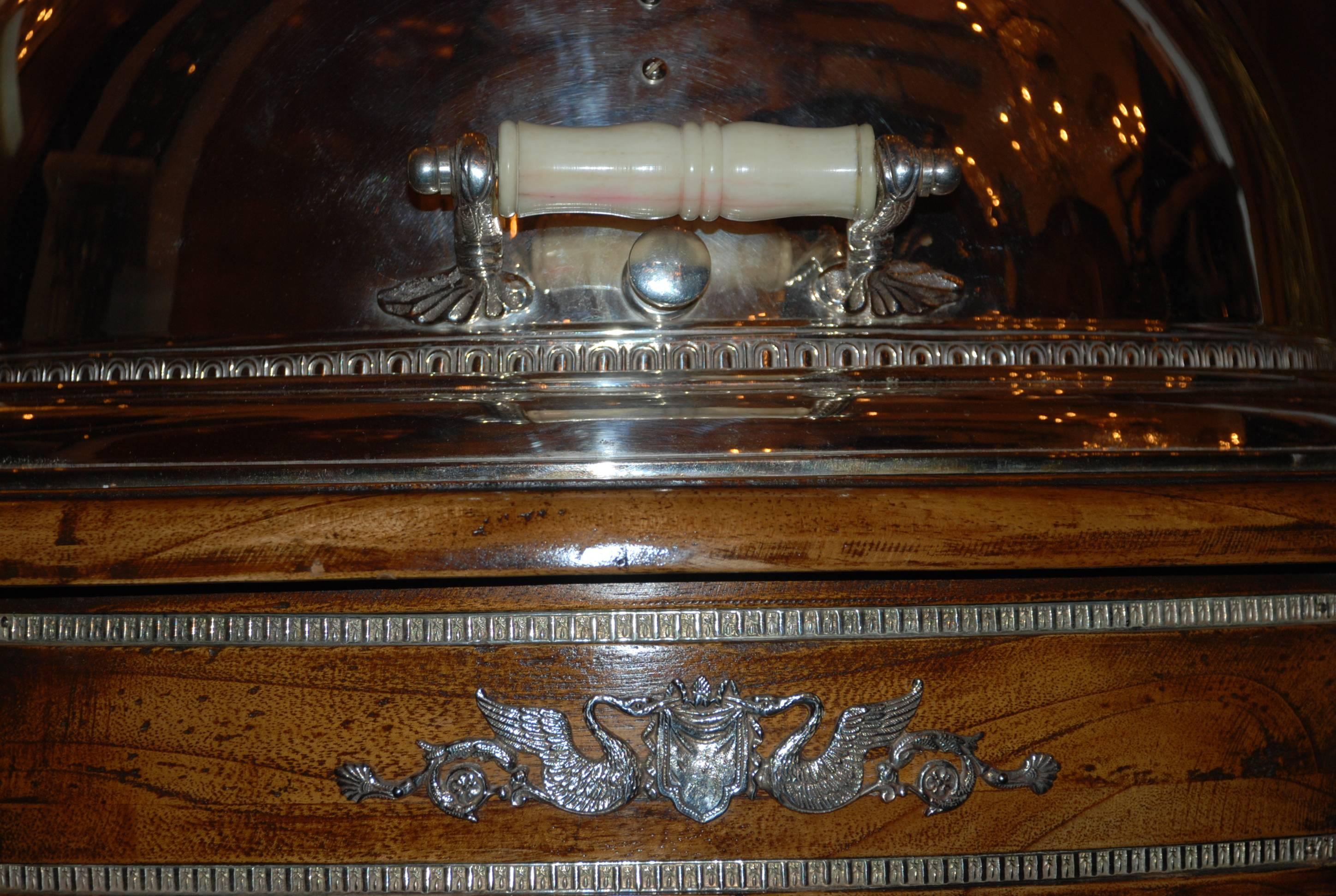 Estate silver plate handmade carving server trolley with dome.
