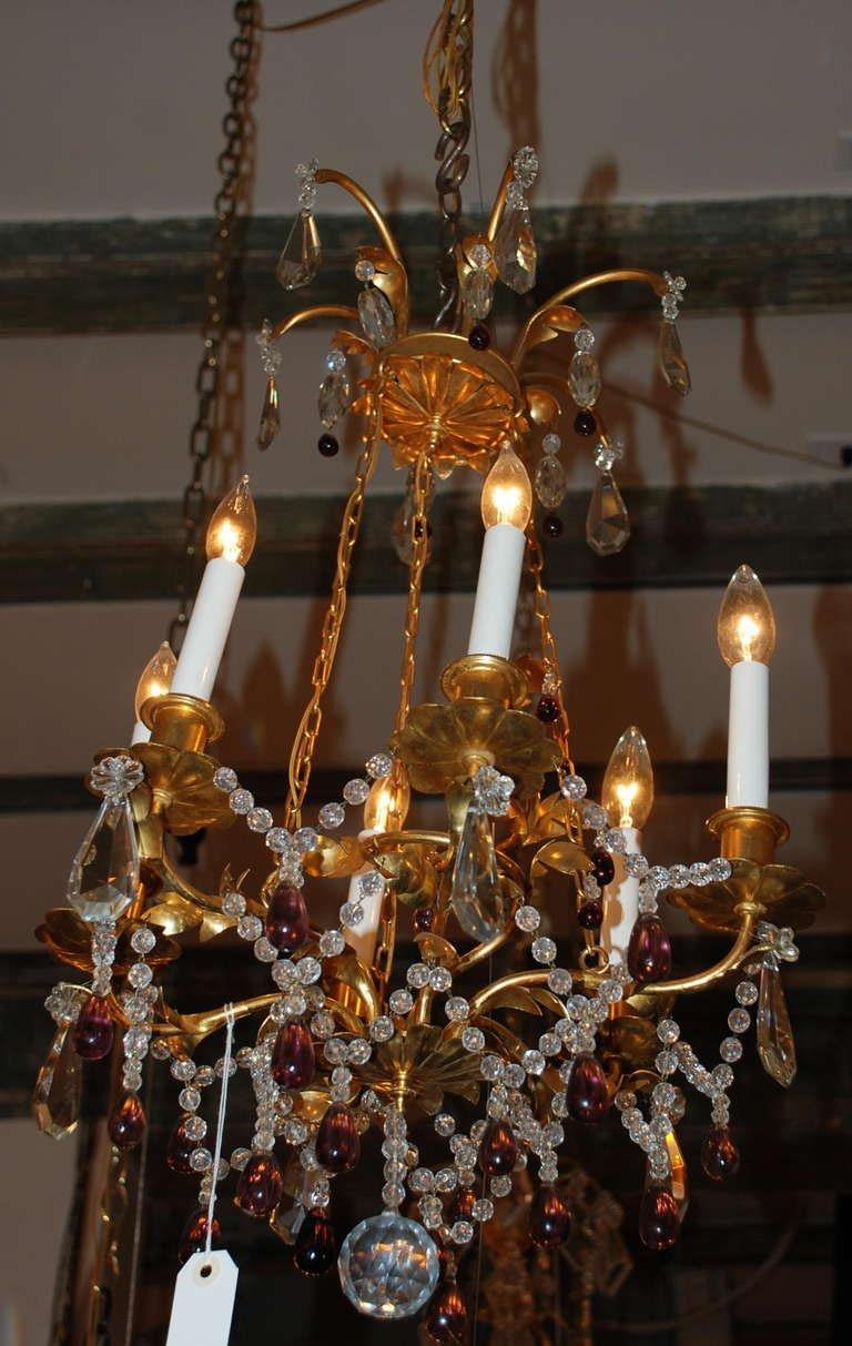Antique French Bronze D'ore Beaded Crystal Chandelier