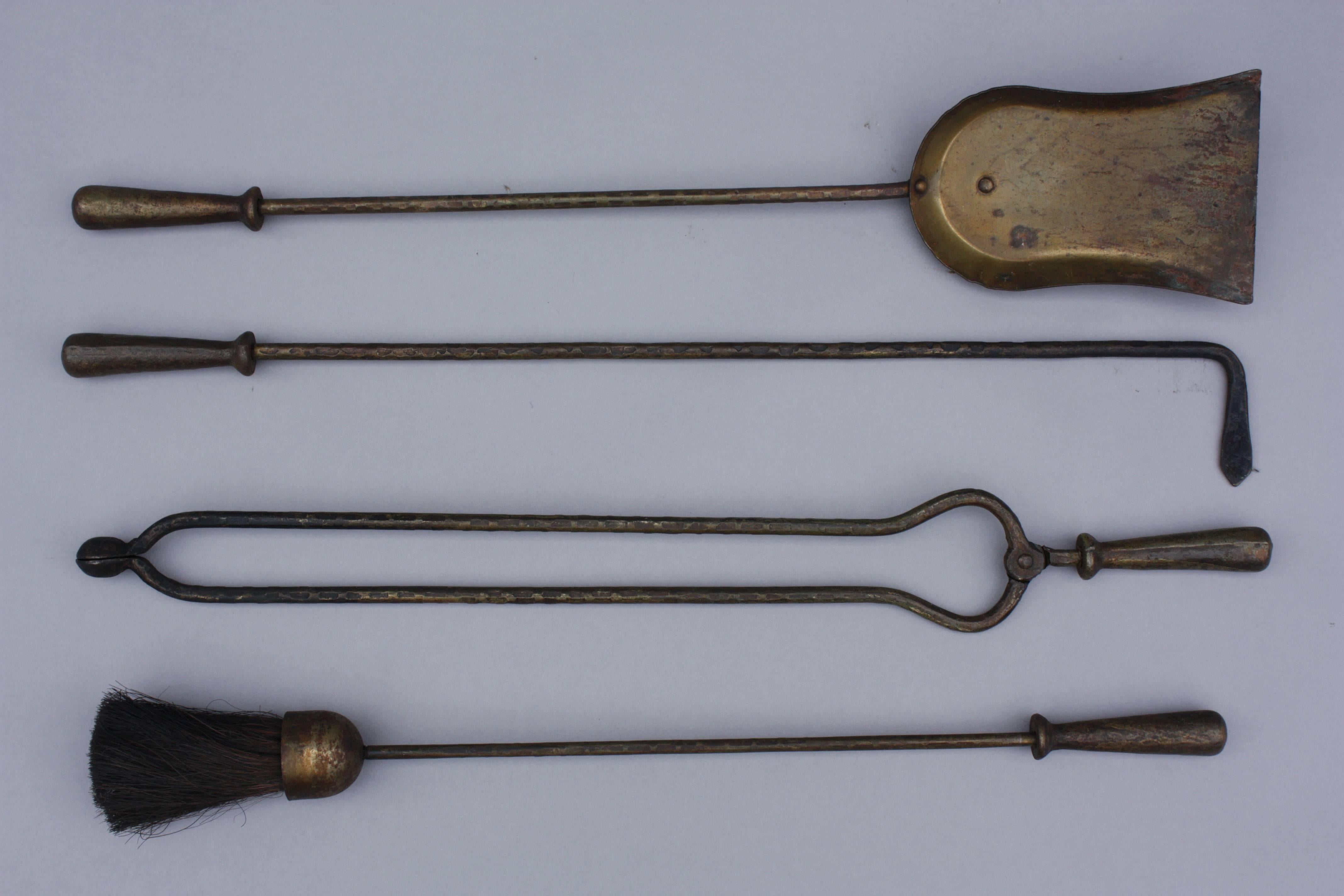 American 1920s Cast Iron Hammered Fire Tool Set