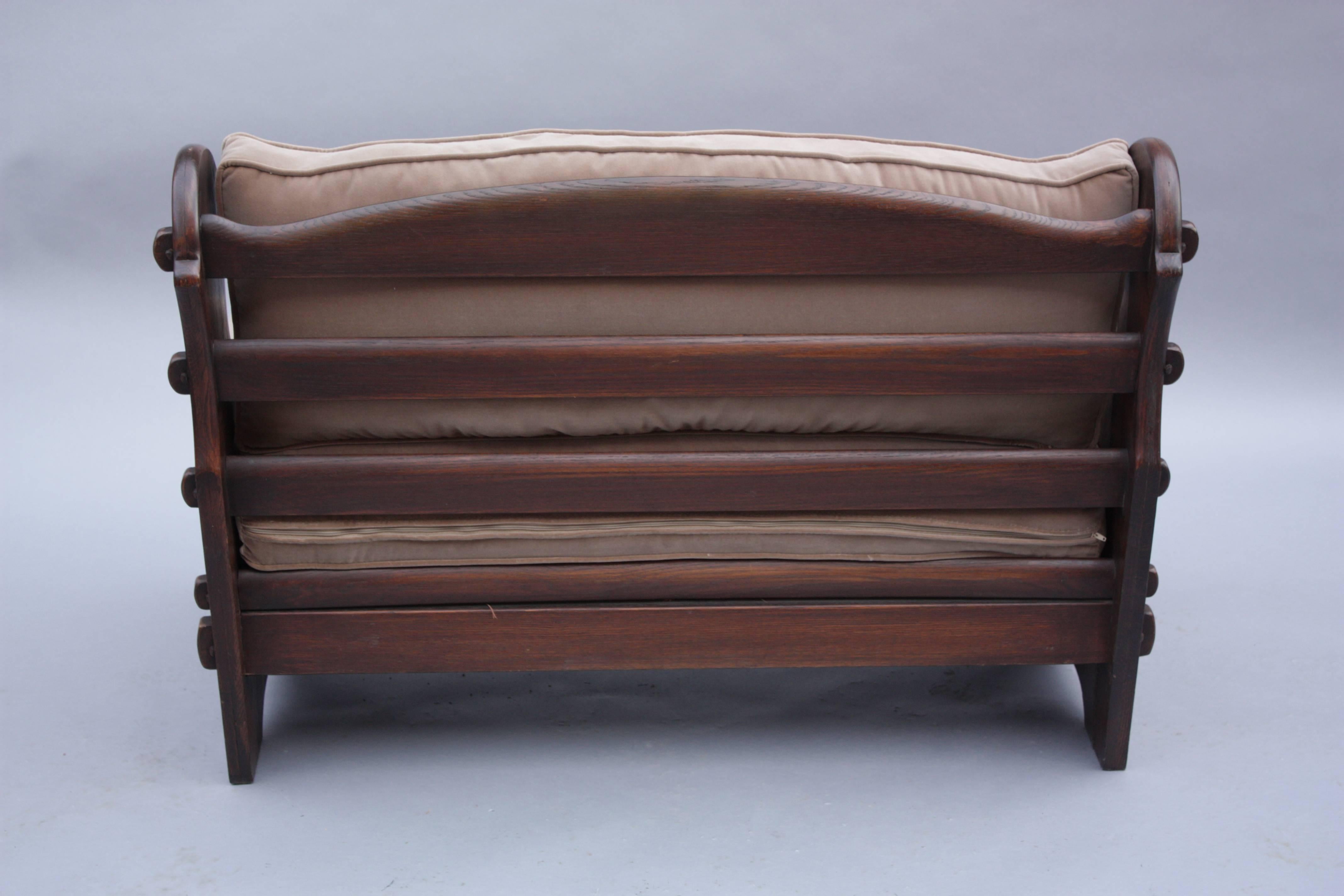 American 1920s Small Spanish Revival Sofa Love Seat with Horse Motif
