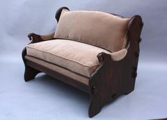 1920s Small Spanish Revival Sofa Love Seat with Horse Motif