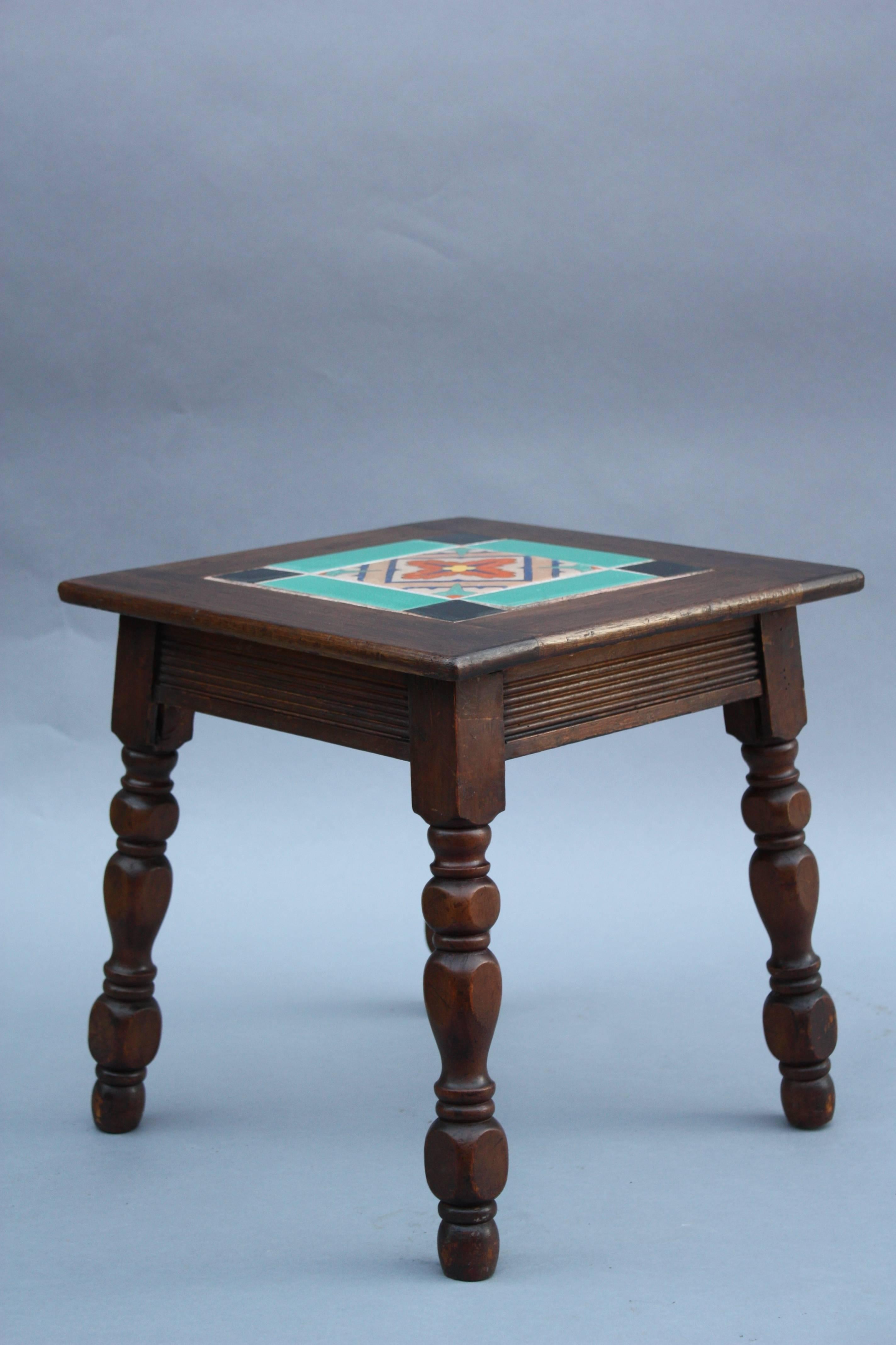 Spanish Colonial 1920s Walnut Table with Inlaid California Tile