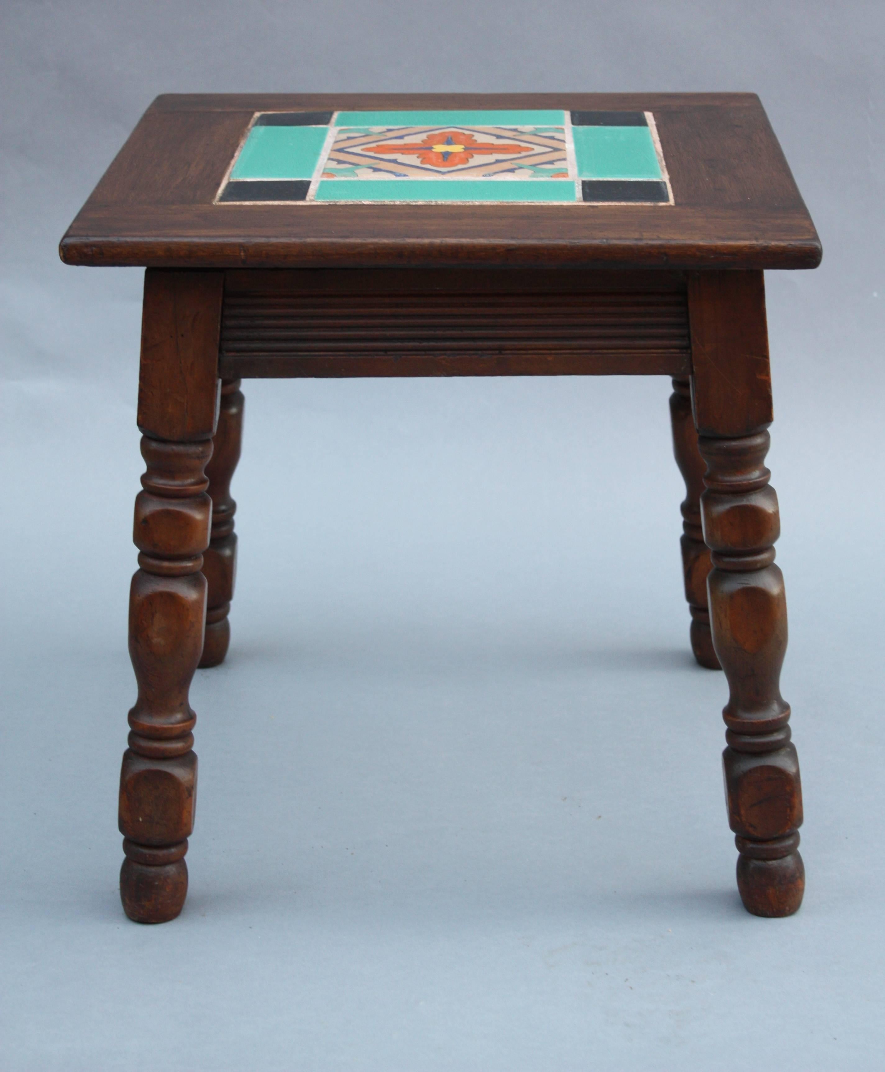 American 1920s Walnut Table with Inlaid California Tile