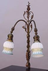 1920s Wrought Iron Table with Attached Lamp