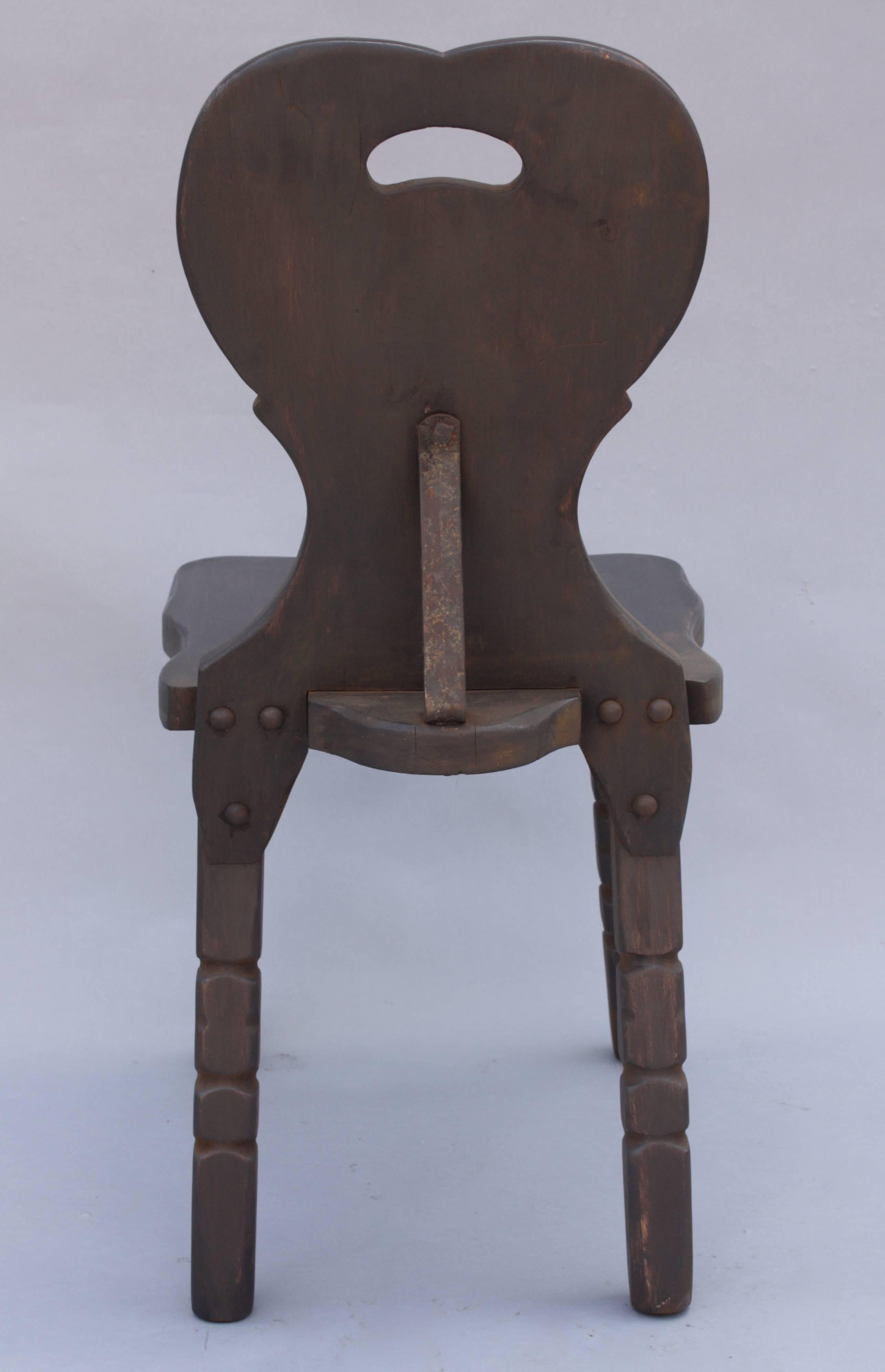 Classic Monterey period side chair with iron strapping. New restored finish.