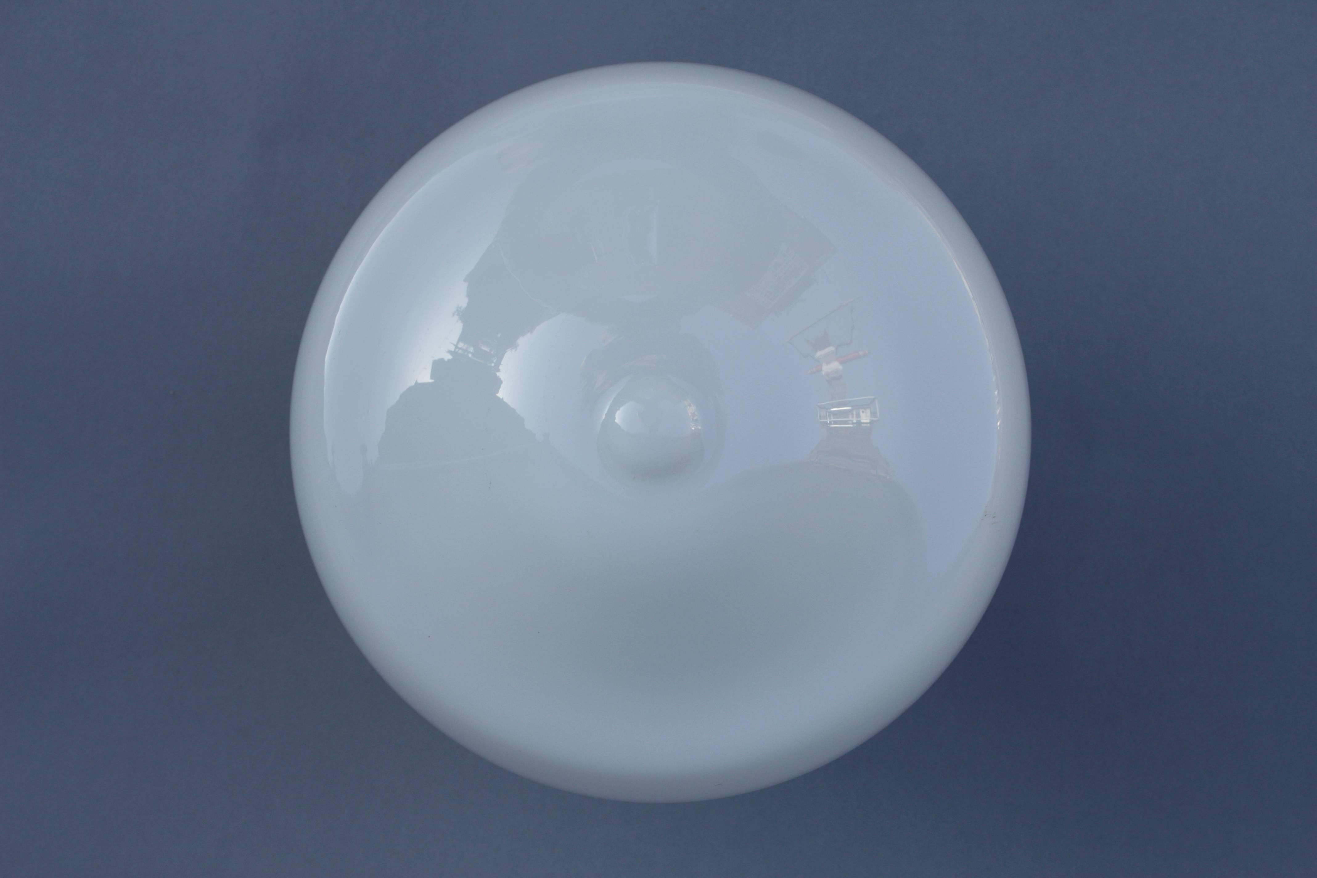 American 1920s Milk Glass School House Flush Mount Ceiling Fixture
