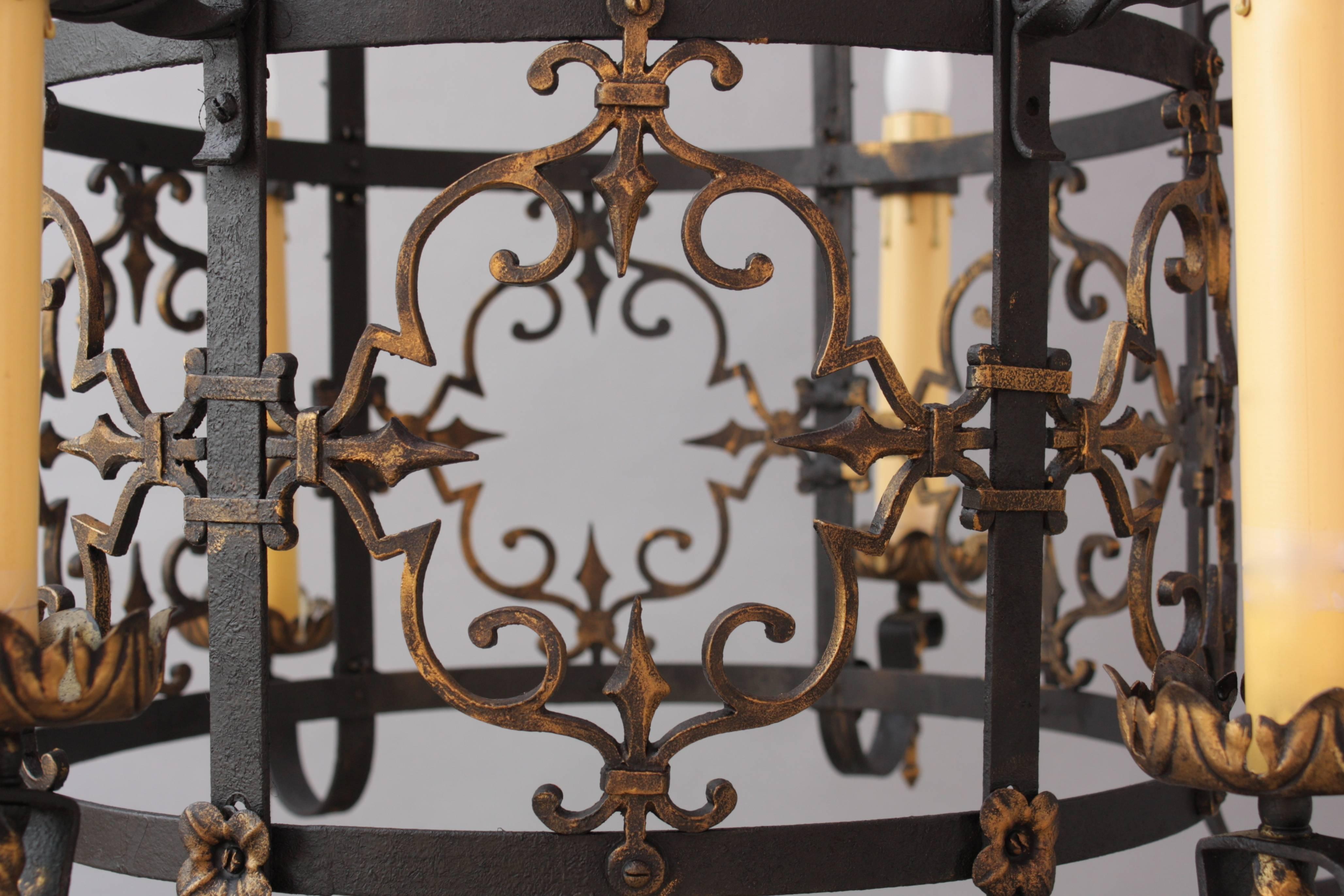 Early 20th Century Exceptional Spanish Revival Large-Scale Bronze and Iron Chandelier
