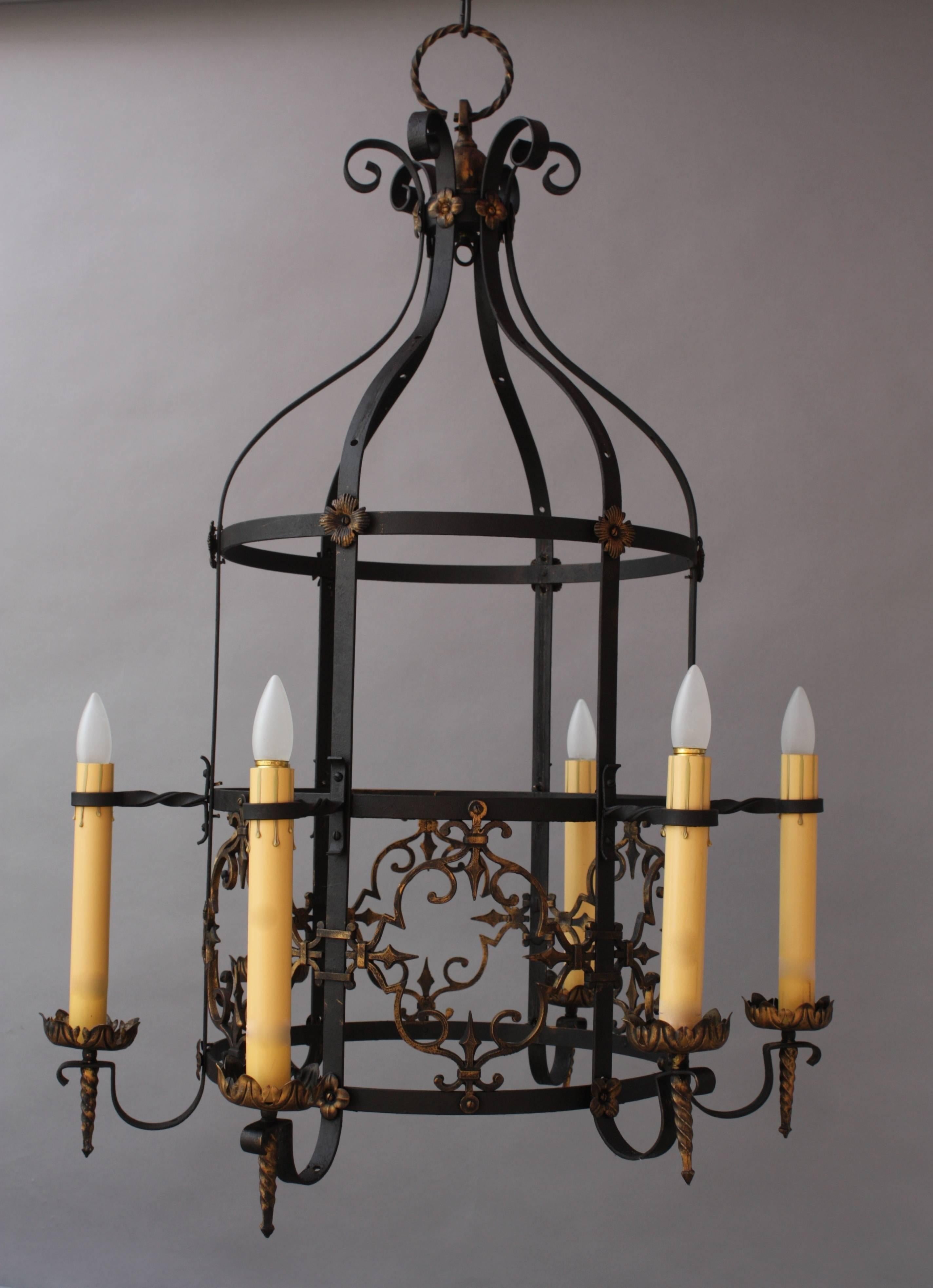 Exceptional Spanish Revival Large-Scale Bronze and Iron Chandelier 1