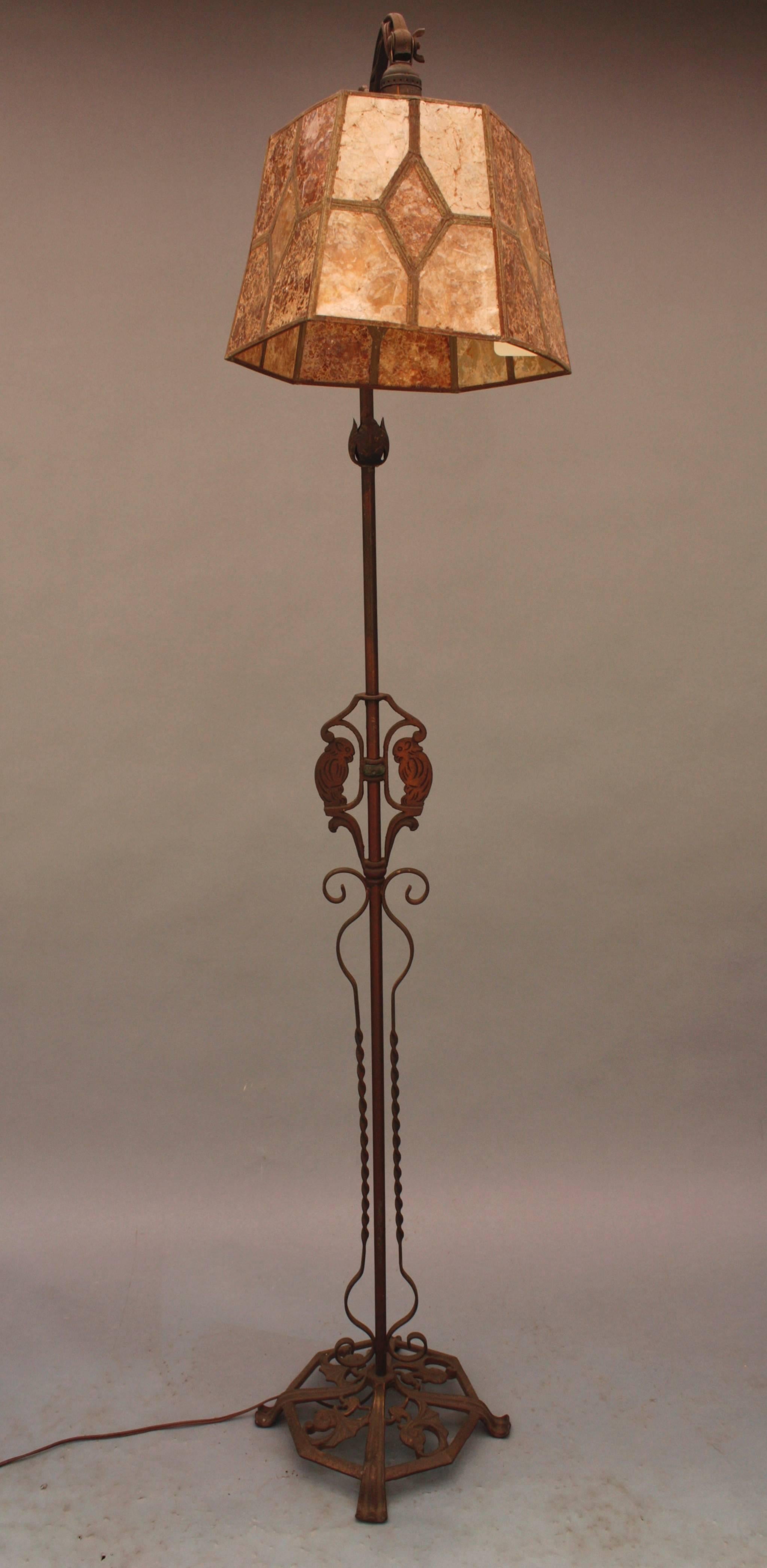 Spanish Colonial 1920s Bridge Lamp with Sea Dragons and Parrots