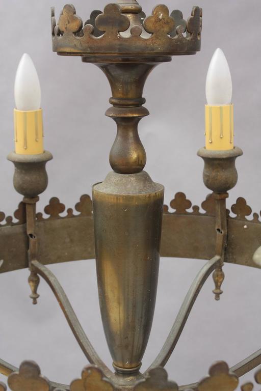 1920s Brass Six Light Chandelier Perfect For English Tudor Homes At 1920s Brass Six Light Chandelier Perfect For English Tudor Homes In Good Condition