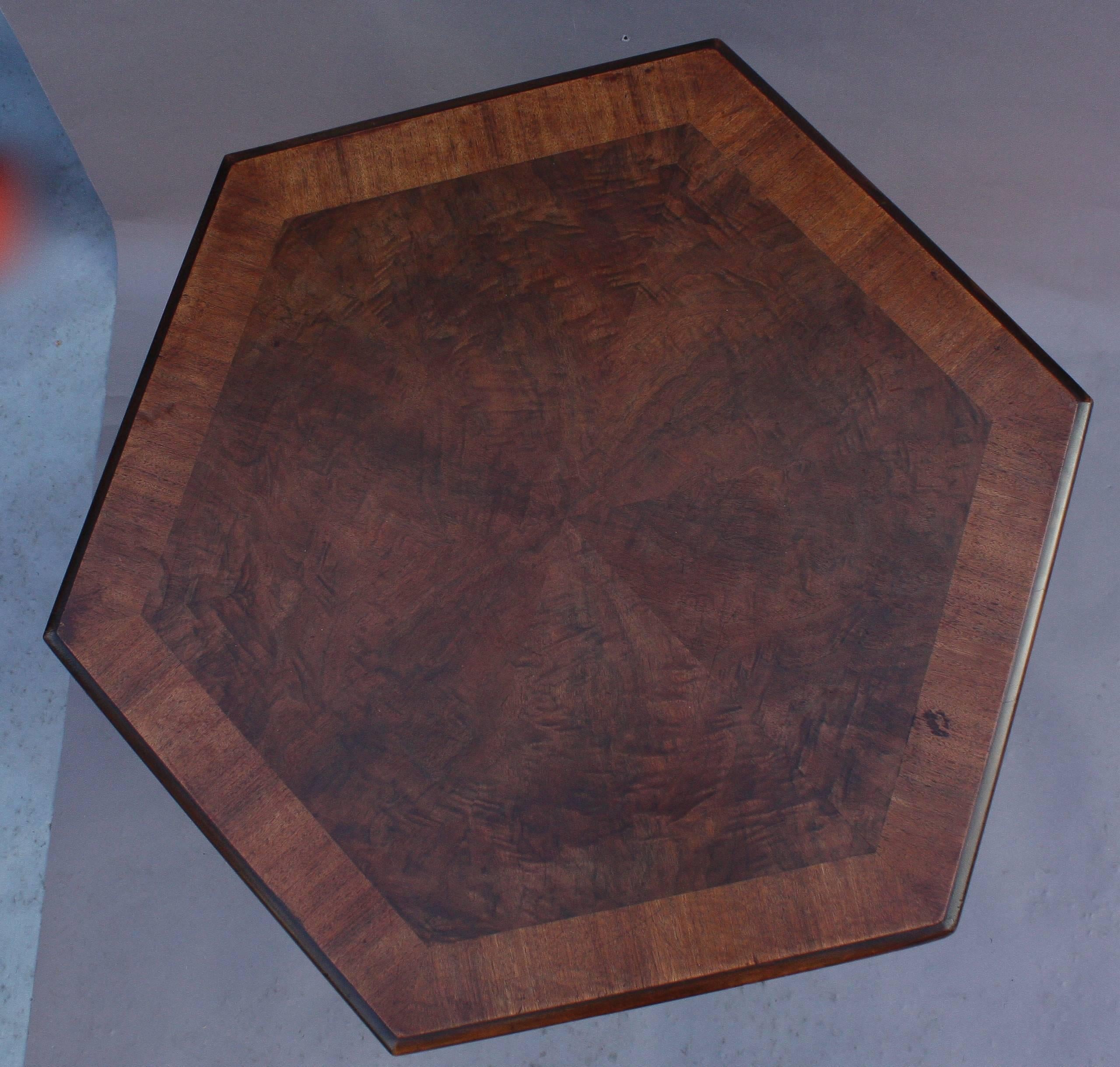 Early 20th Century 1920s Hexagonal Walnut Table with Pedestal Base