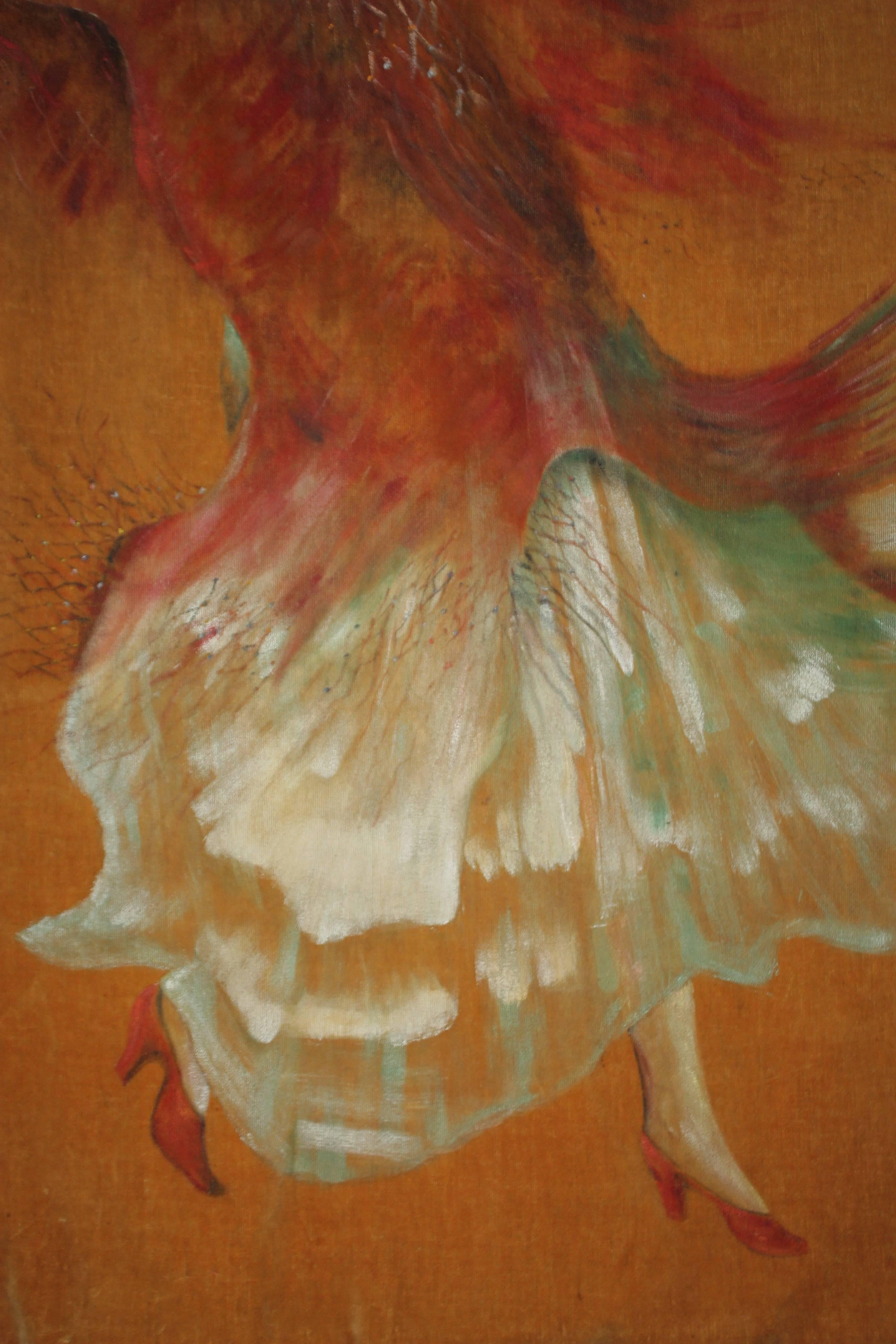 American 1920s Dancing Señorita Hand-Painted Tapestry Panel For Sale