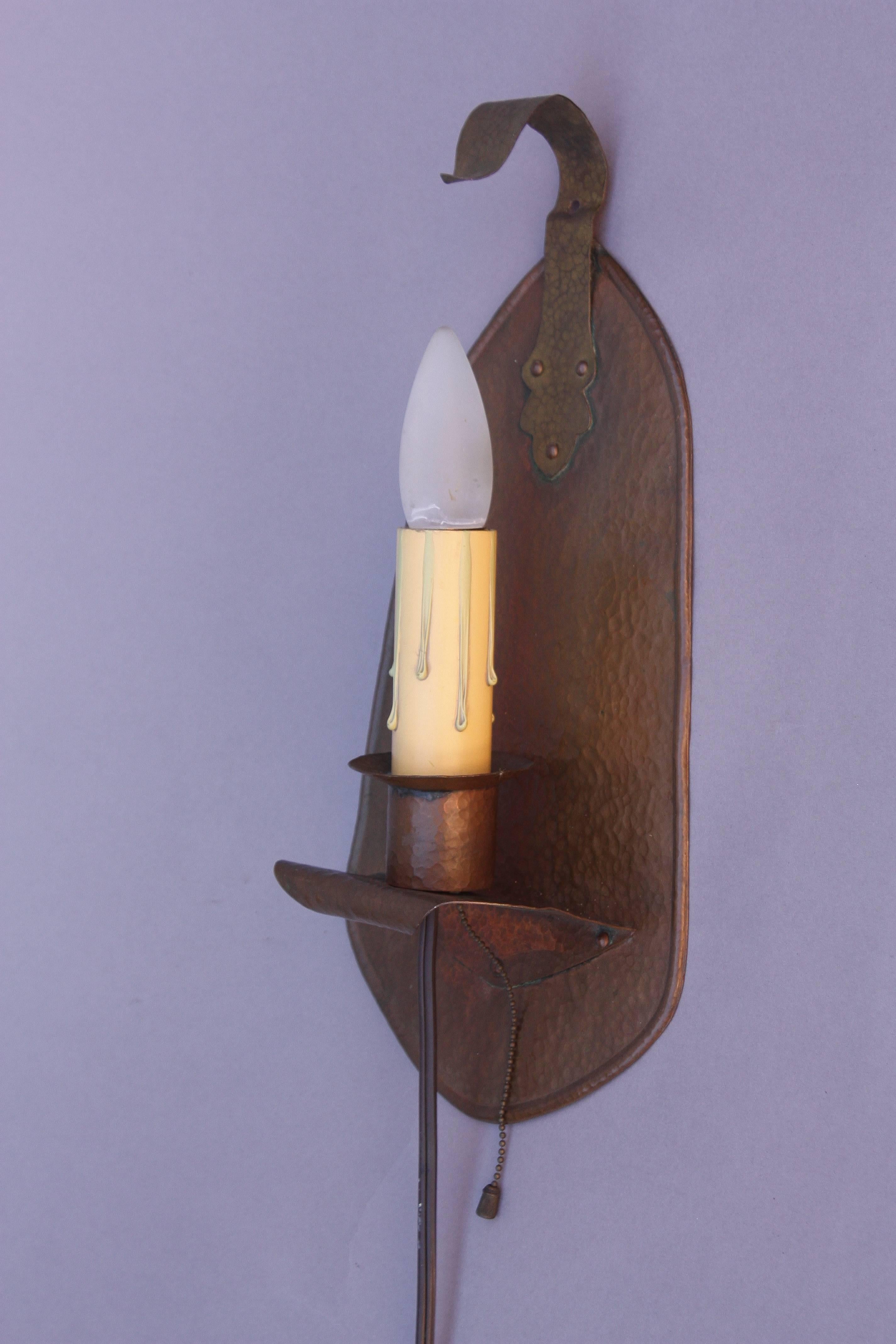 American 1910 Single Hammered Copper Sconce