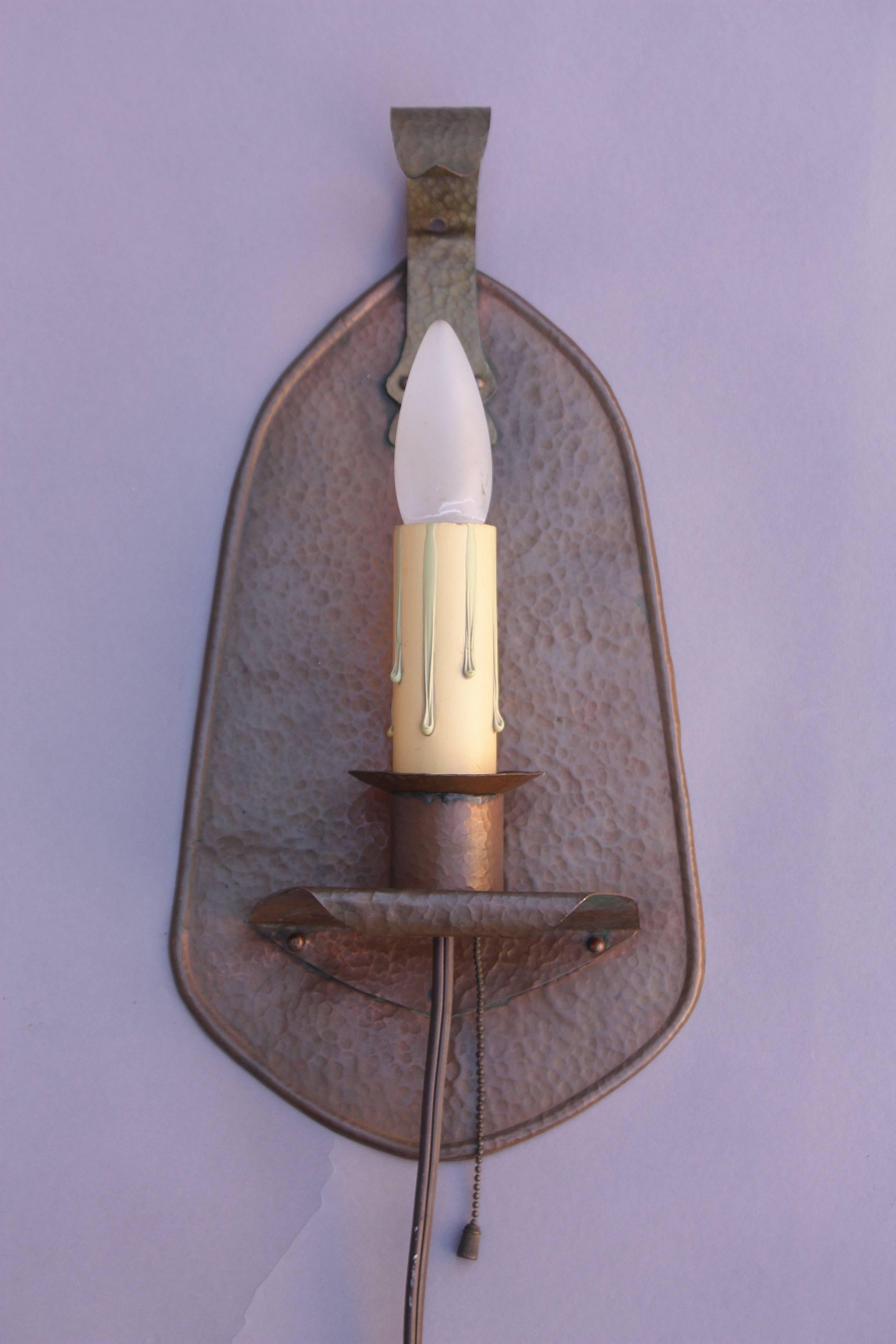 1910 Single Hammered Copper Sconce 1