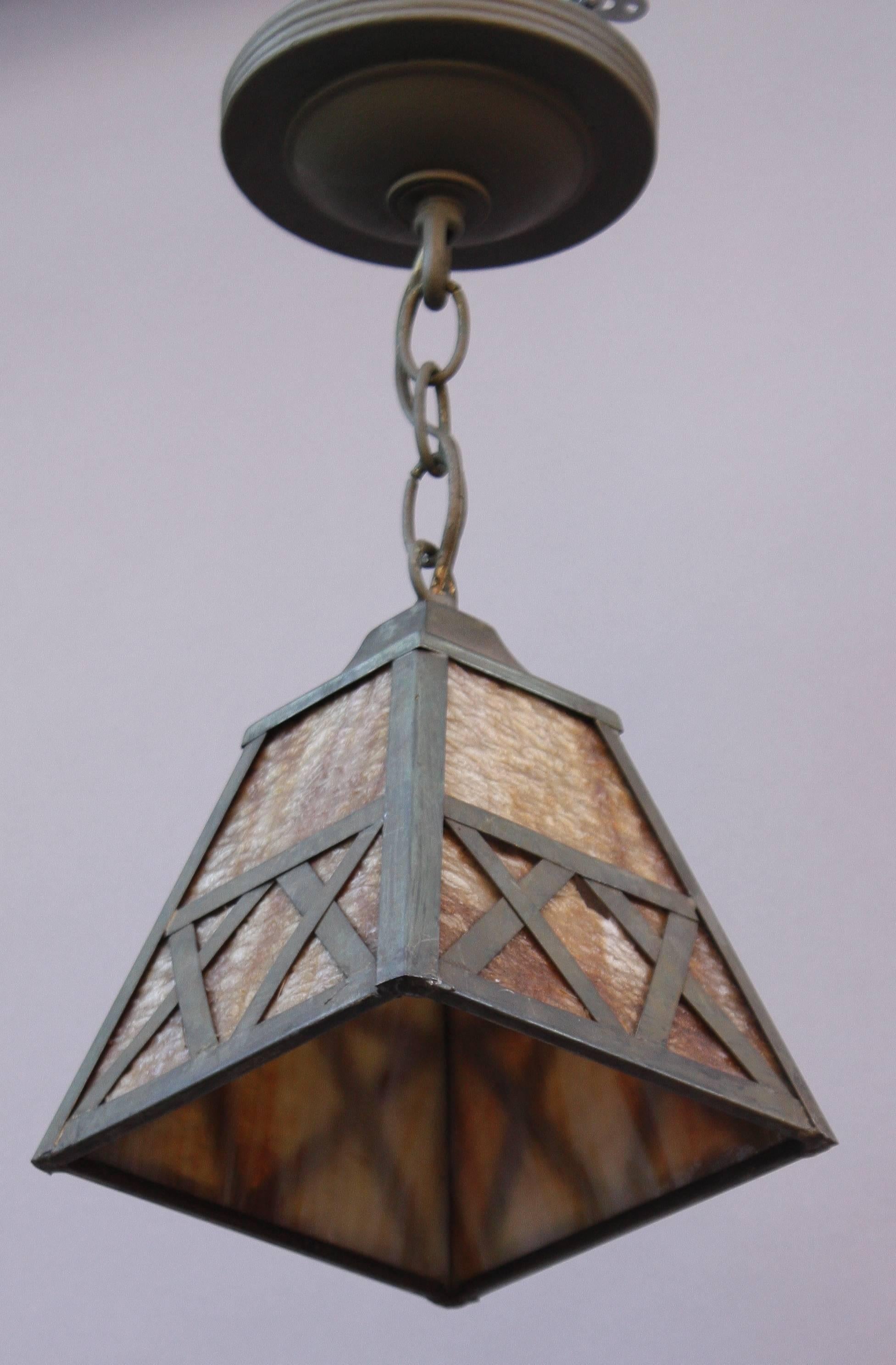 American One of Two Arts and Crafts Pendant Lights
