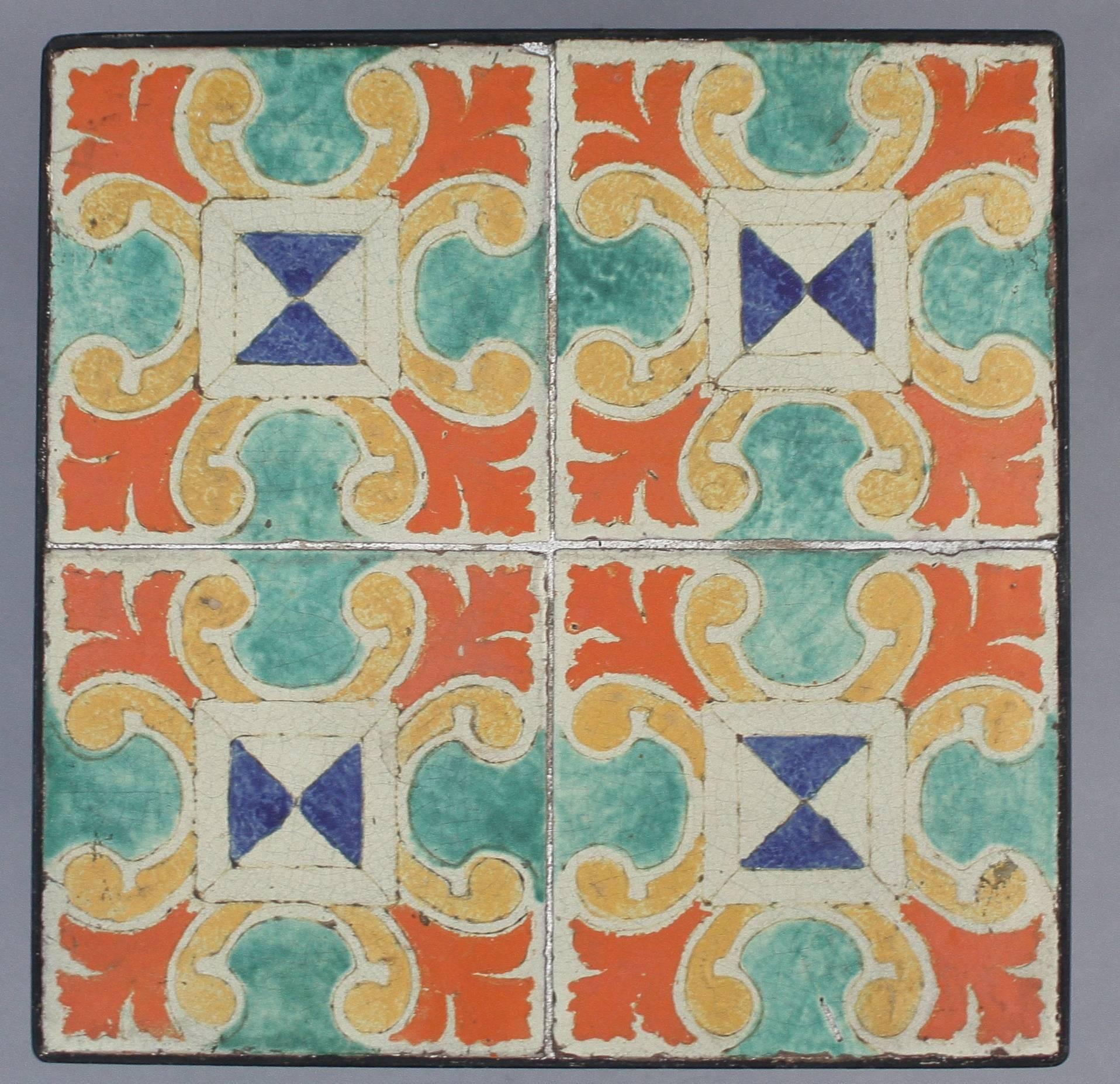 California tile table with graceful iron base, circa 1920s.