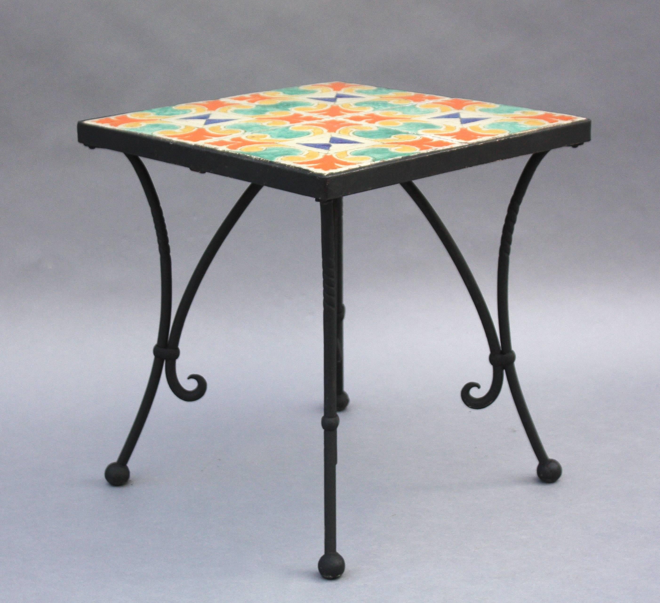 North American Antique 1920s Tile Table in Original Iron Frame