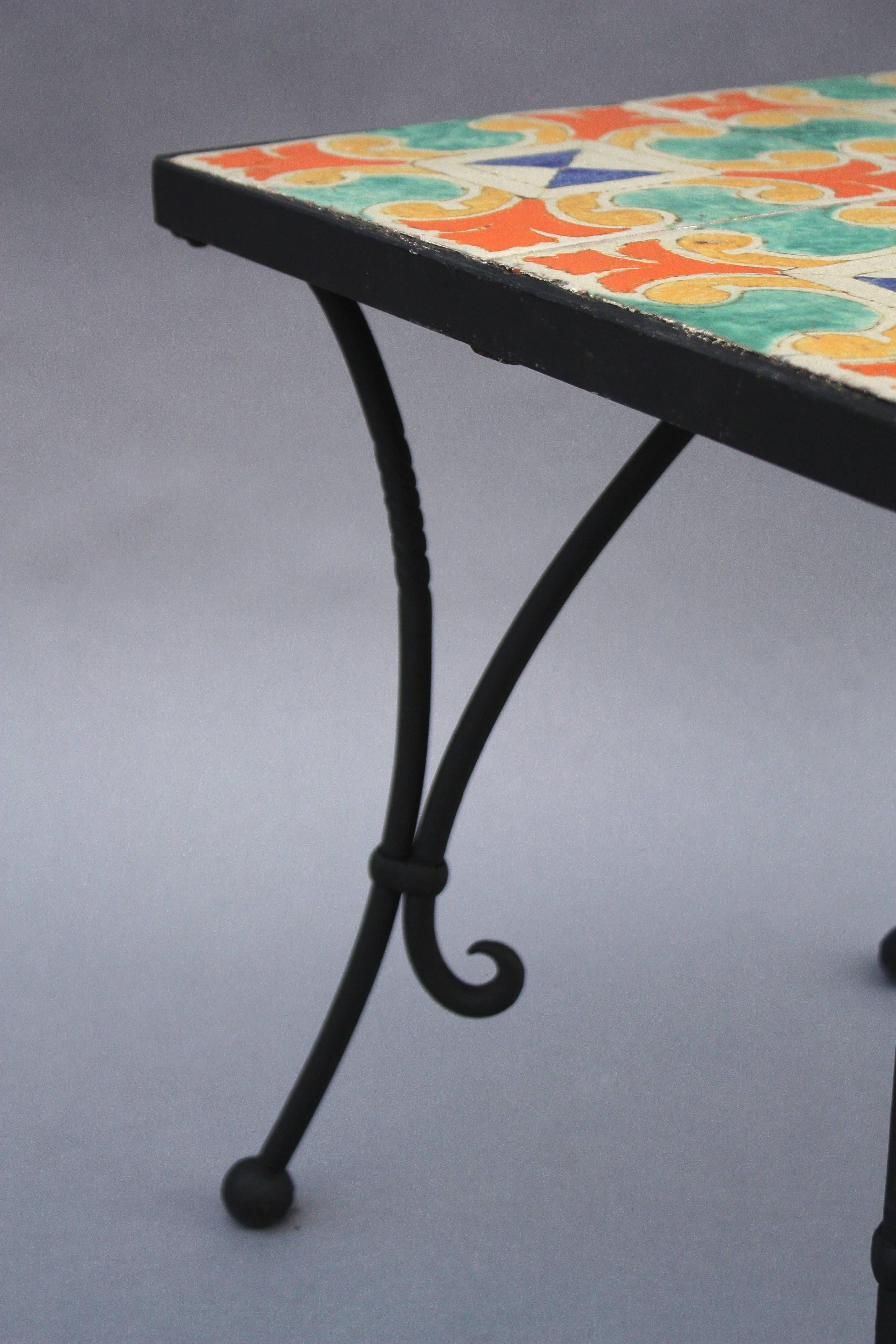 Early 20th Century Antique 1920s Tile Table in Original Iron Frame