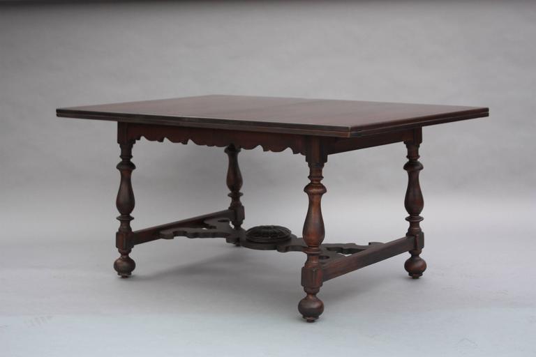 Antique Walnut Simple and Elegant Spanish Revival Dining Room Table at
