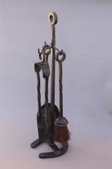 1920s Small Spanish Revival Fire Tool Set with Horseshoe Base