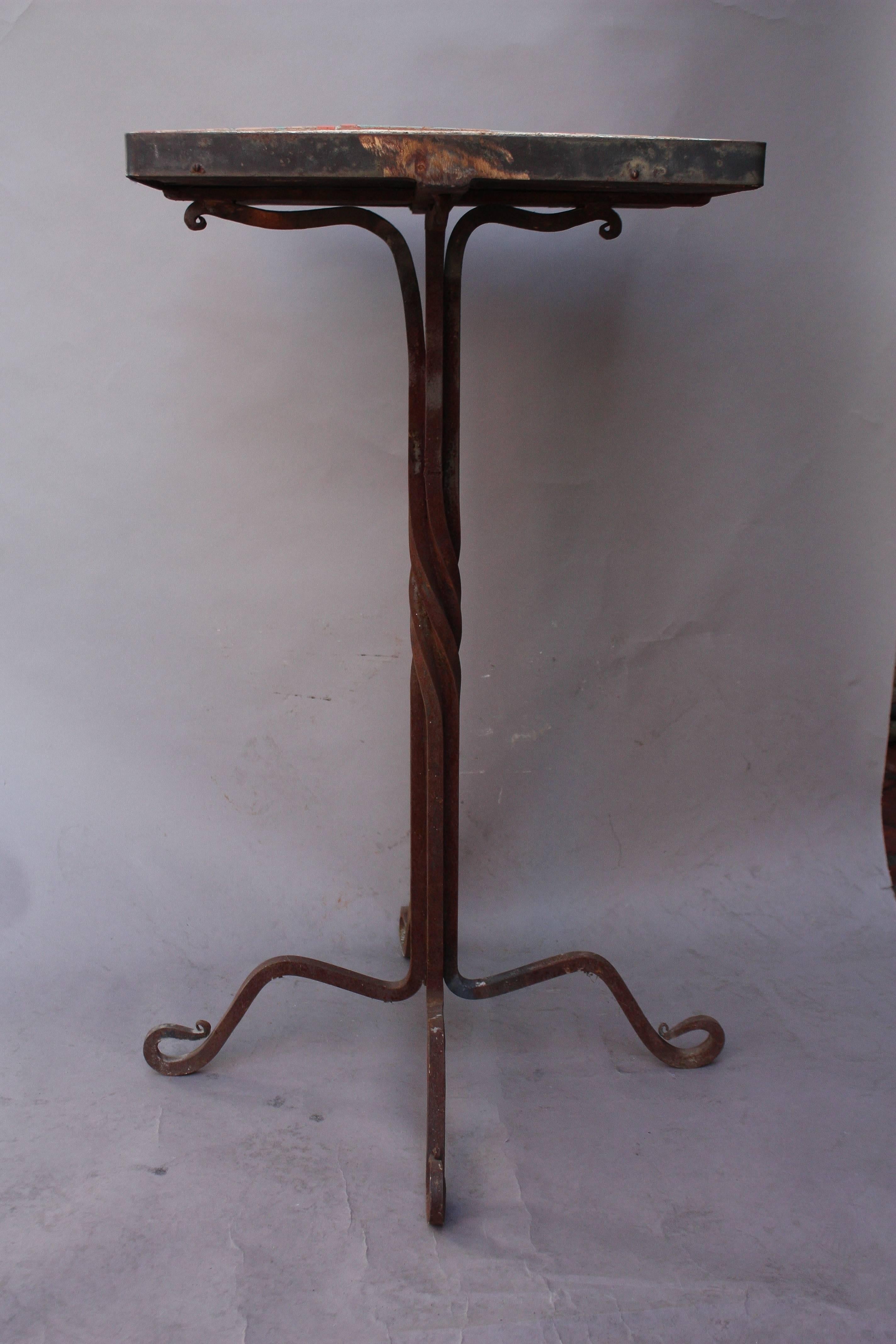 American 1920s Tall Iron and Tile Side Table