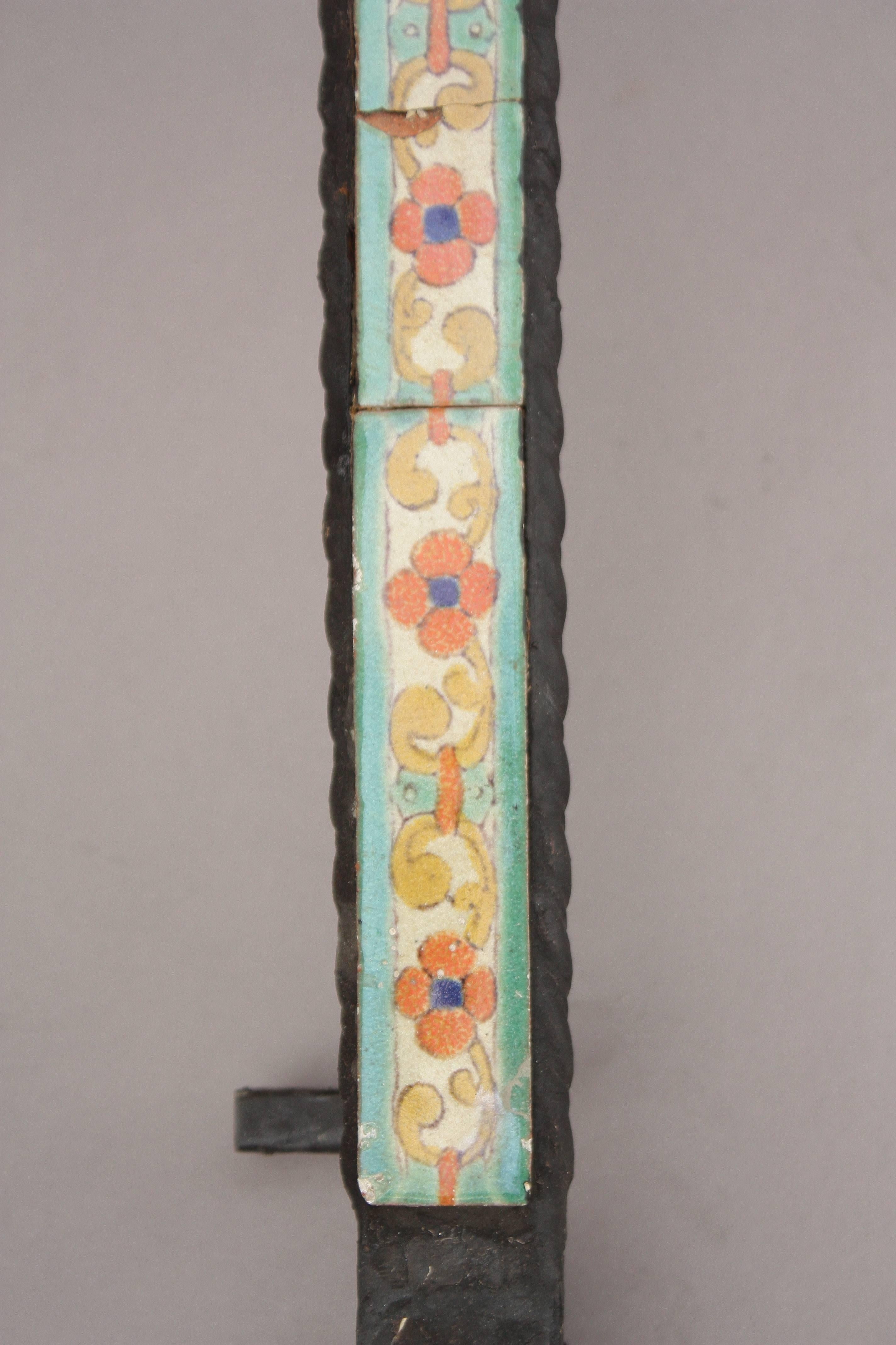 Spanish Colonial 1920s Wrought Iron Hand Railing with Inlaid California Tiles