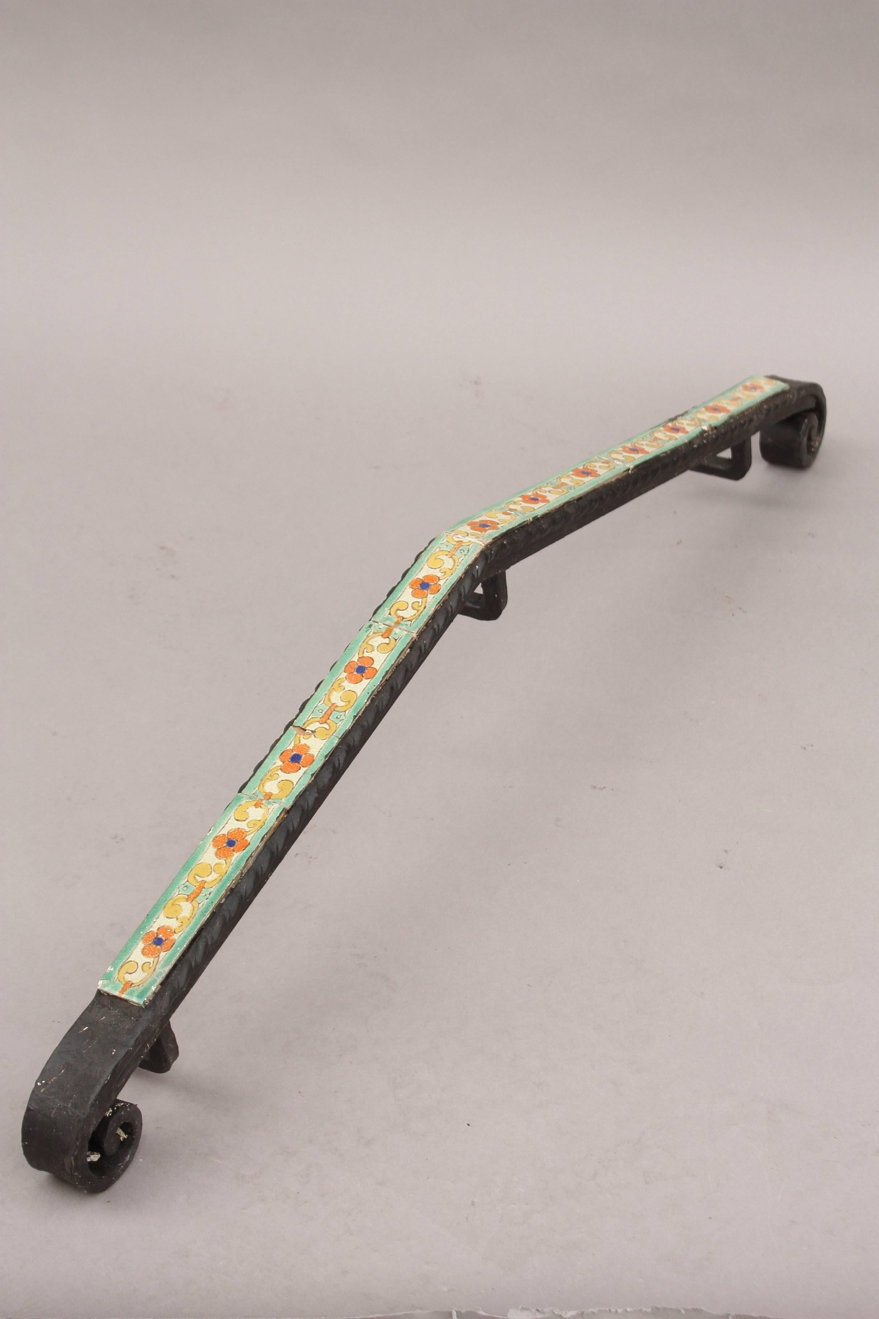 American 1920s Wrought Iron Hand Railing with Inlaid California Tiles