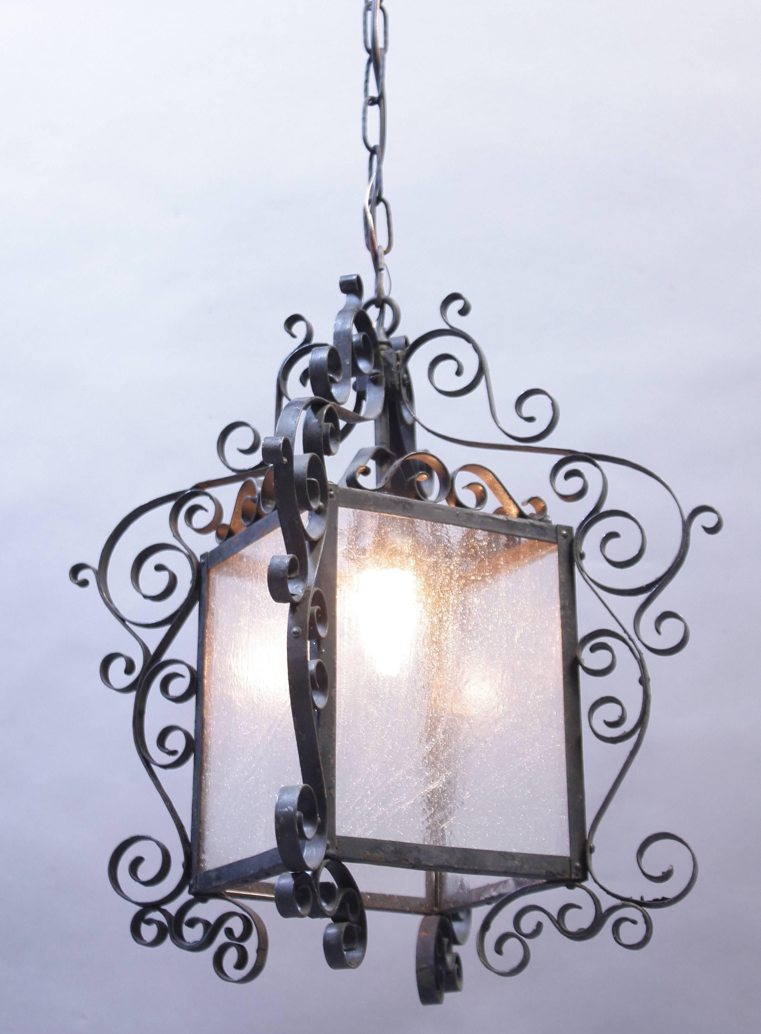 Lantern with glass. Spanish Revival Period salvaged from Southern California home. New canopy.19.25