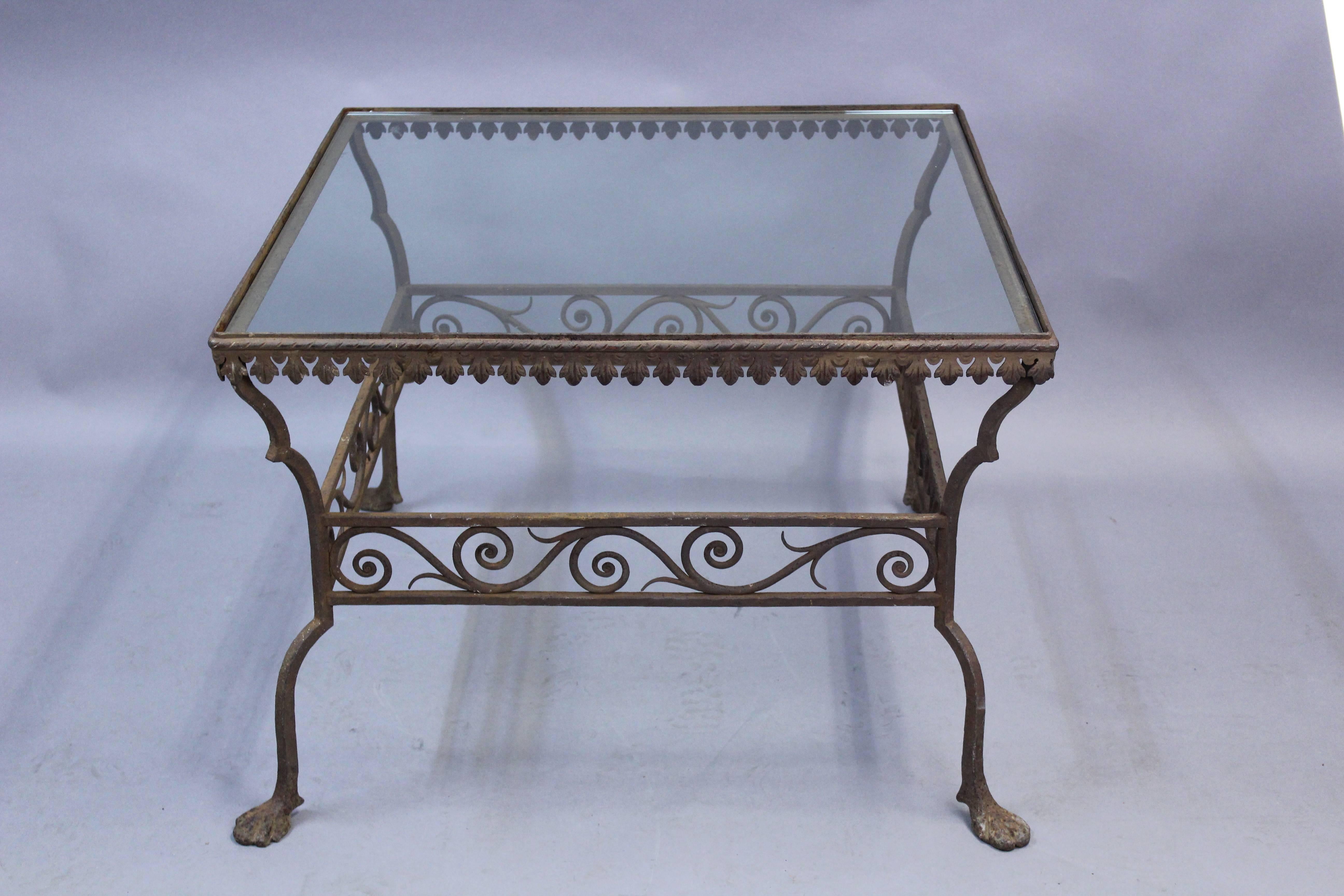 American 1920s Iron Coffee Table with Beautiful Scroll Details